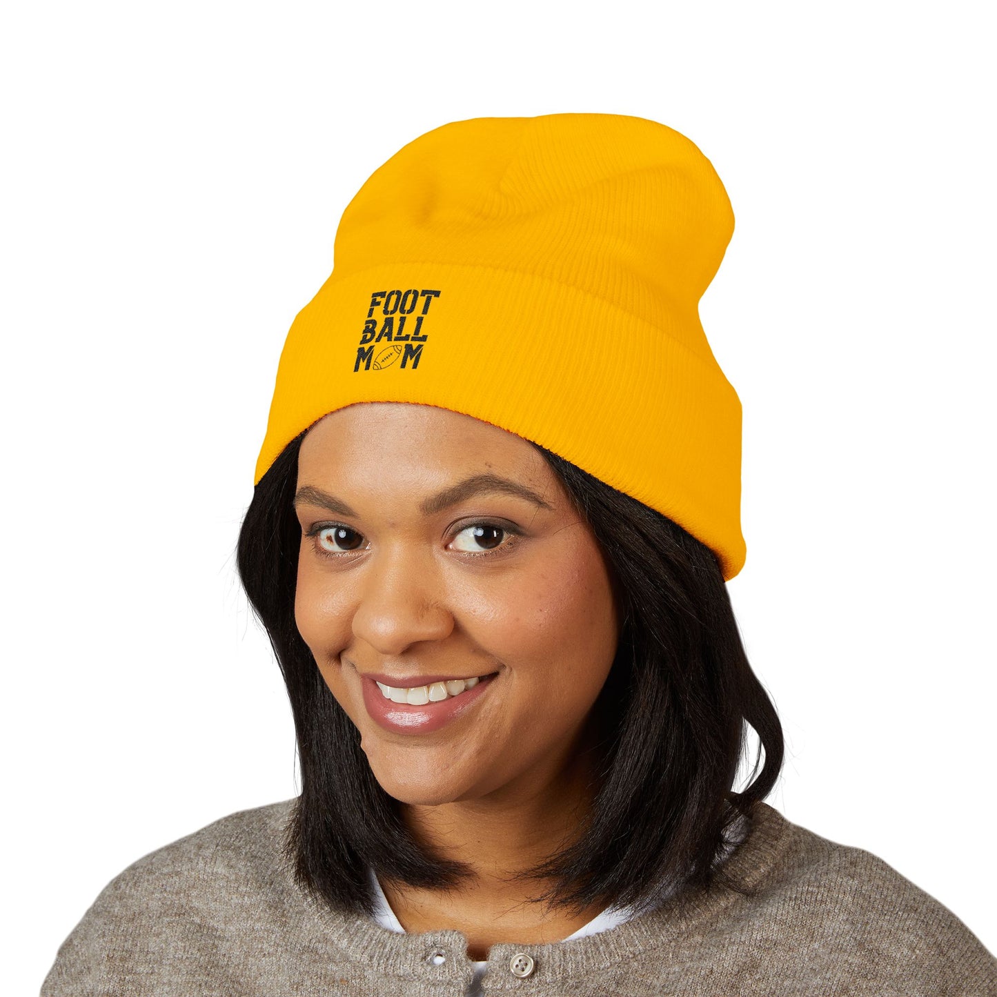 Football Mom Embroidered Cuffed Beanie – Cozy Sideline Knit Hat