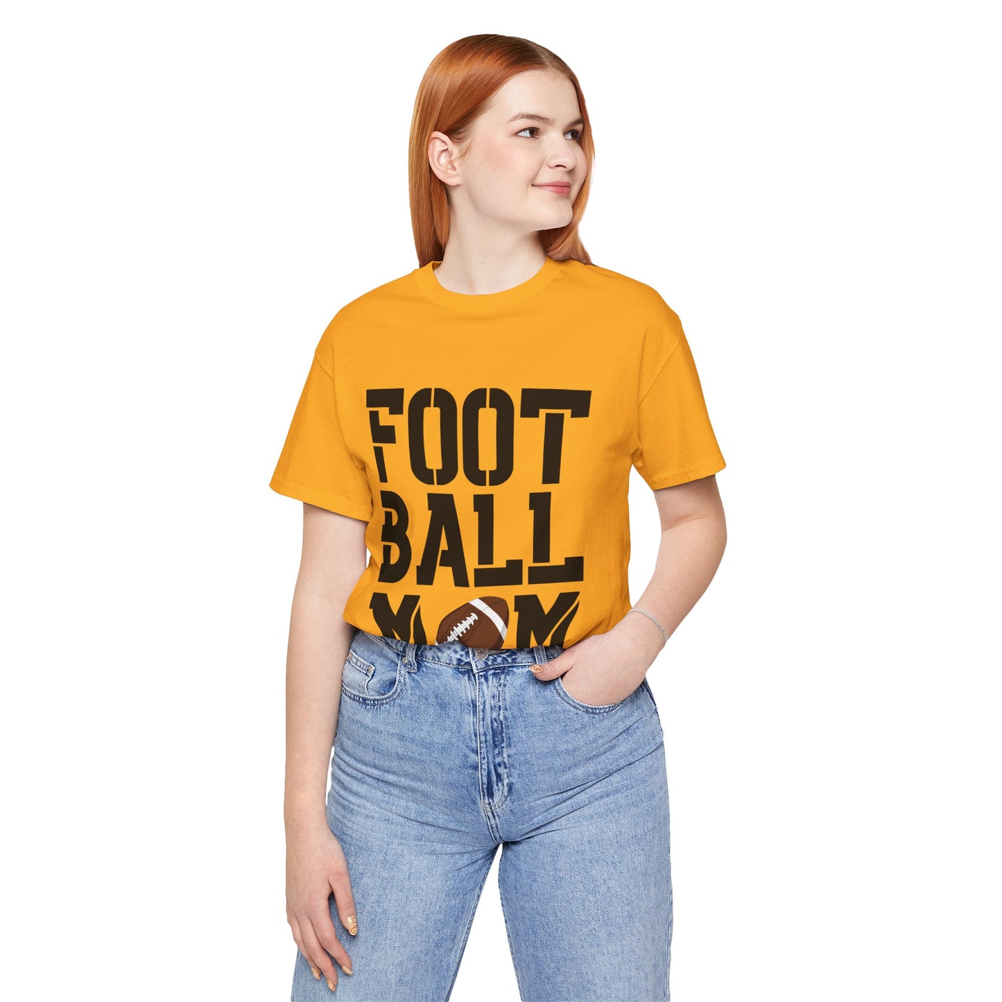 Football Mom T-Shirt – Bold Stacked Text with Football Graphic