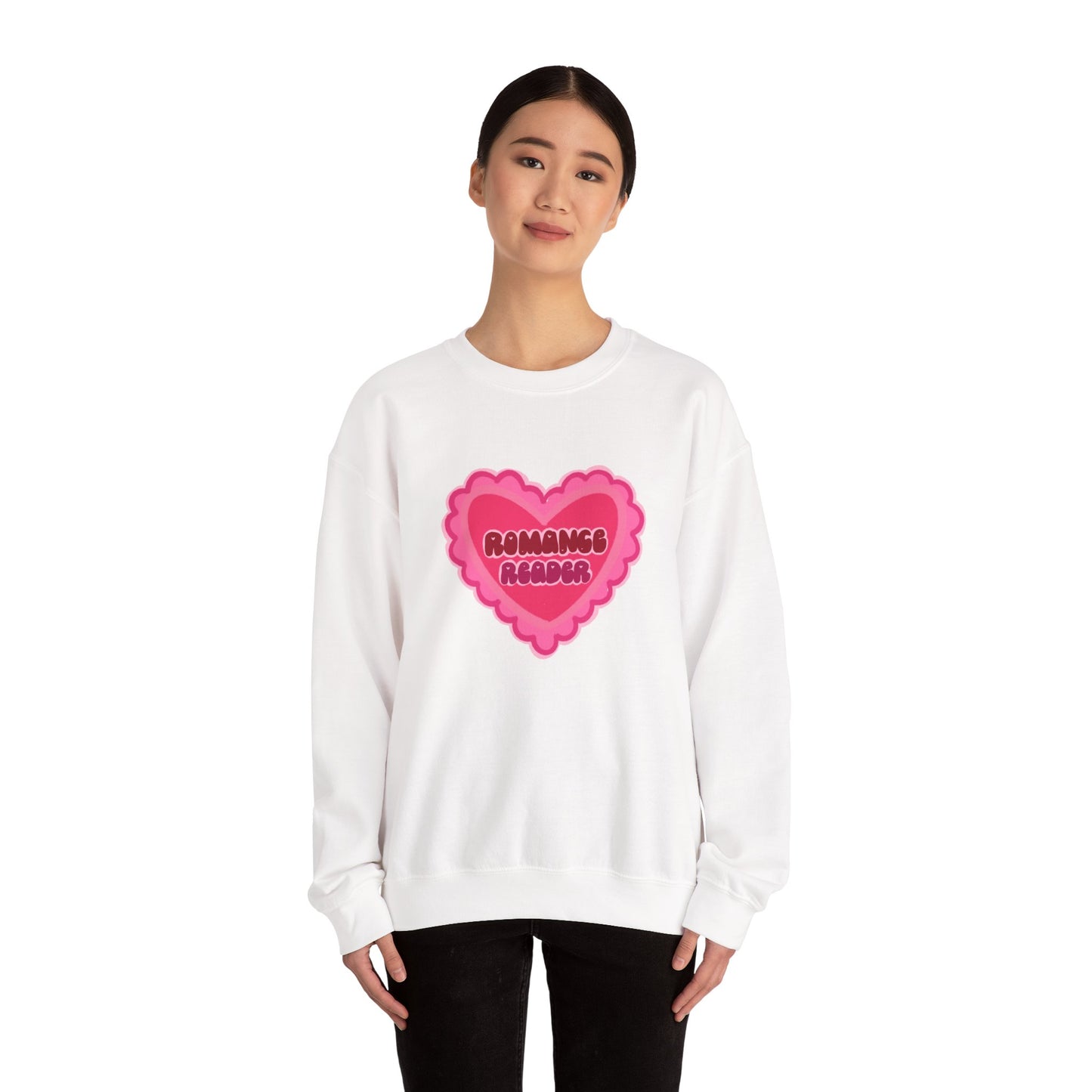 Romance Reader Heart Logo - Cozy Bookish Crewneck Sweatshirt