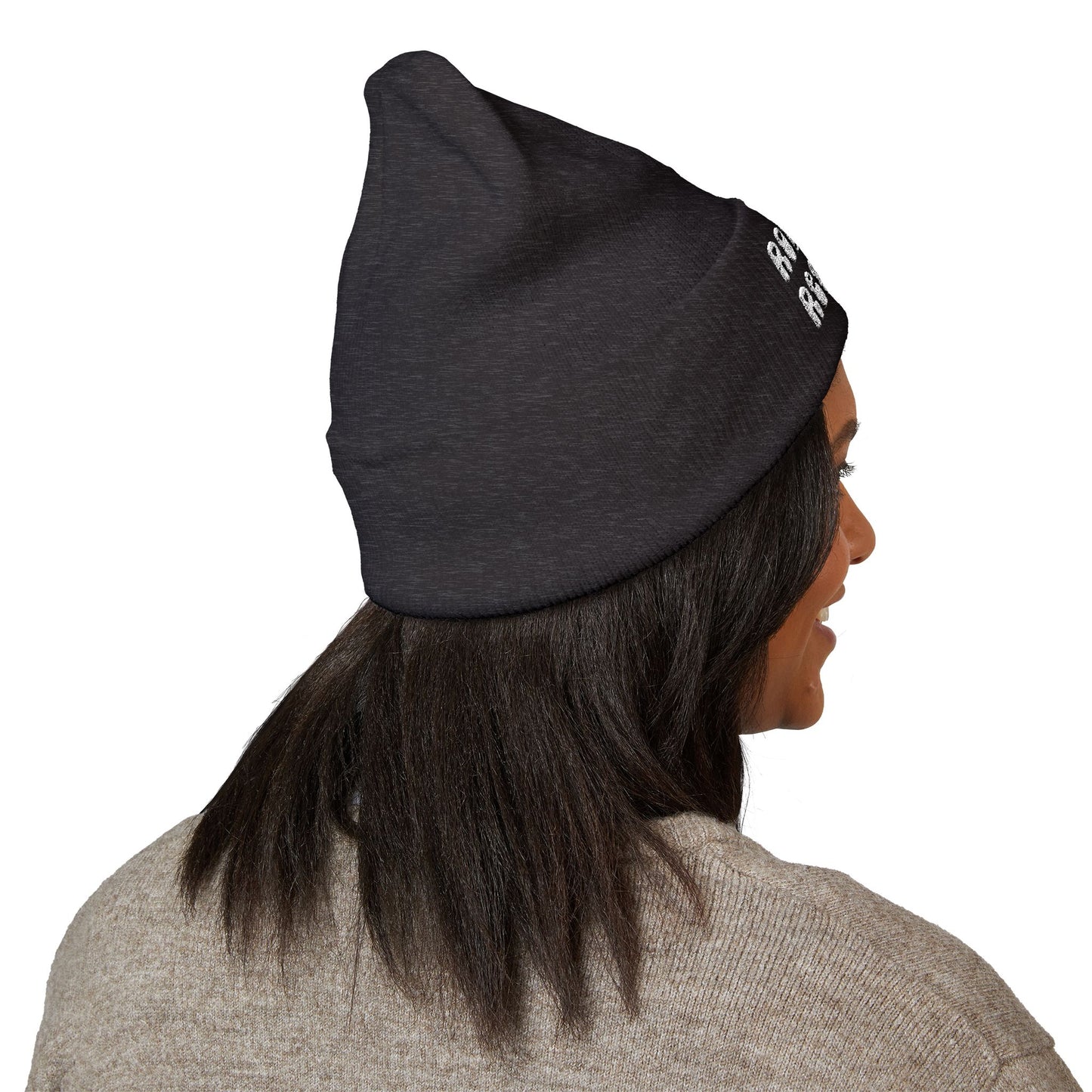 "Romance Reader" - Embroidered Literary Cuffed Beanie (White Text with Pink Hearts)