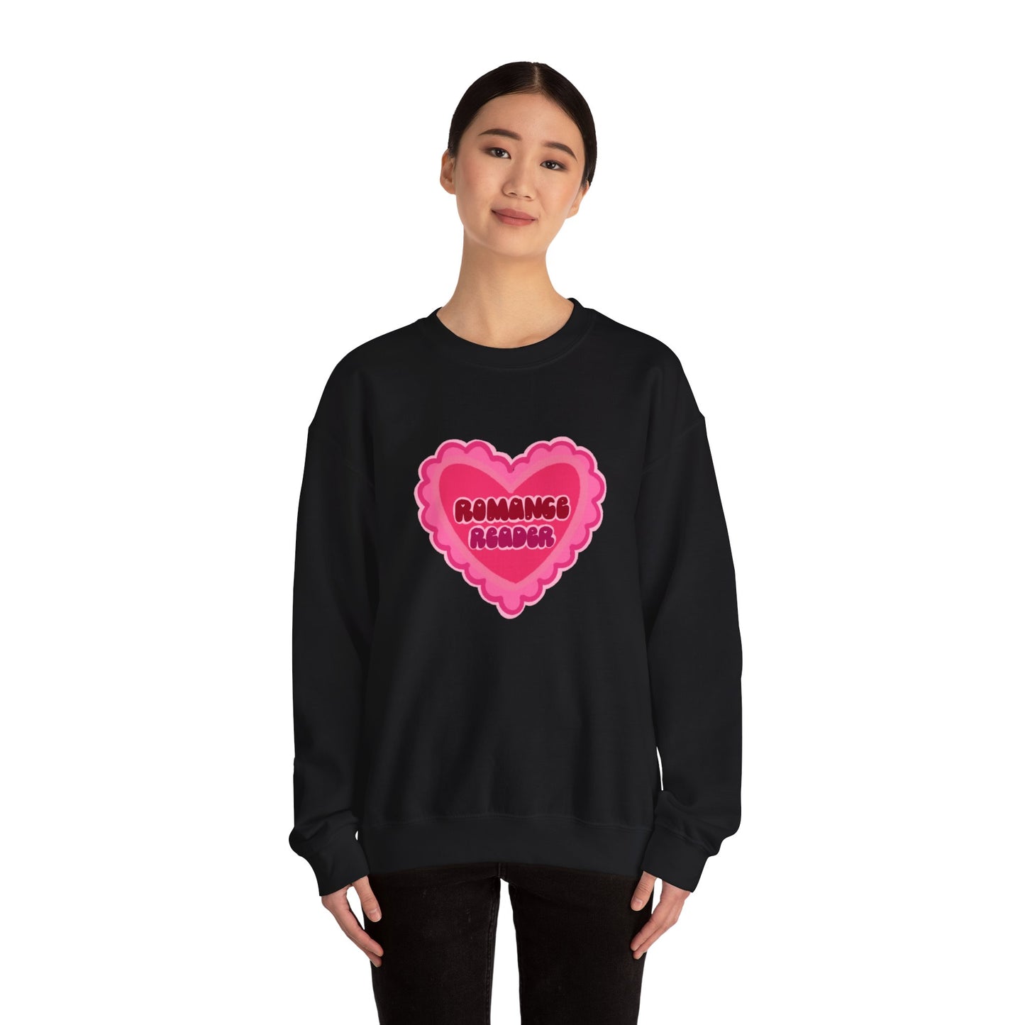 Romance Reader Heart Logo - Cozy Bookish Crewneck Sweatshirt