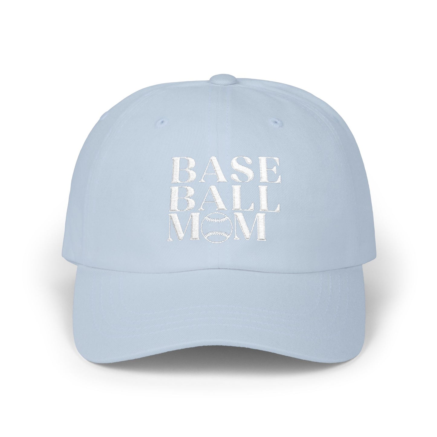 Baseball Mom Dad Cap — Distressed White Text Embroidered Baseball Mom Hat