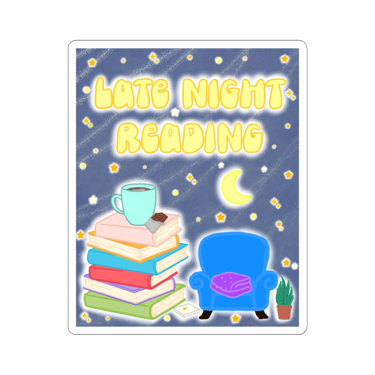 Late Night Reading Sticker — Cozy Book Stack Decal