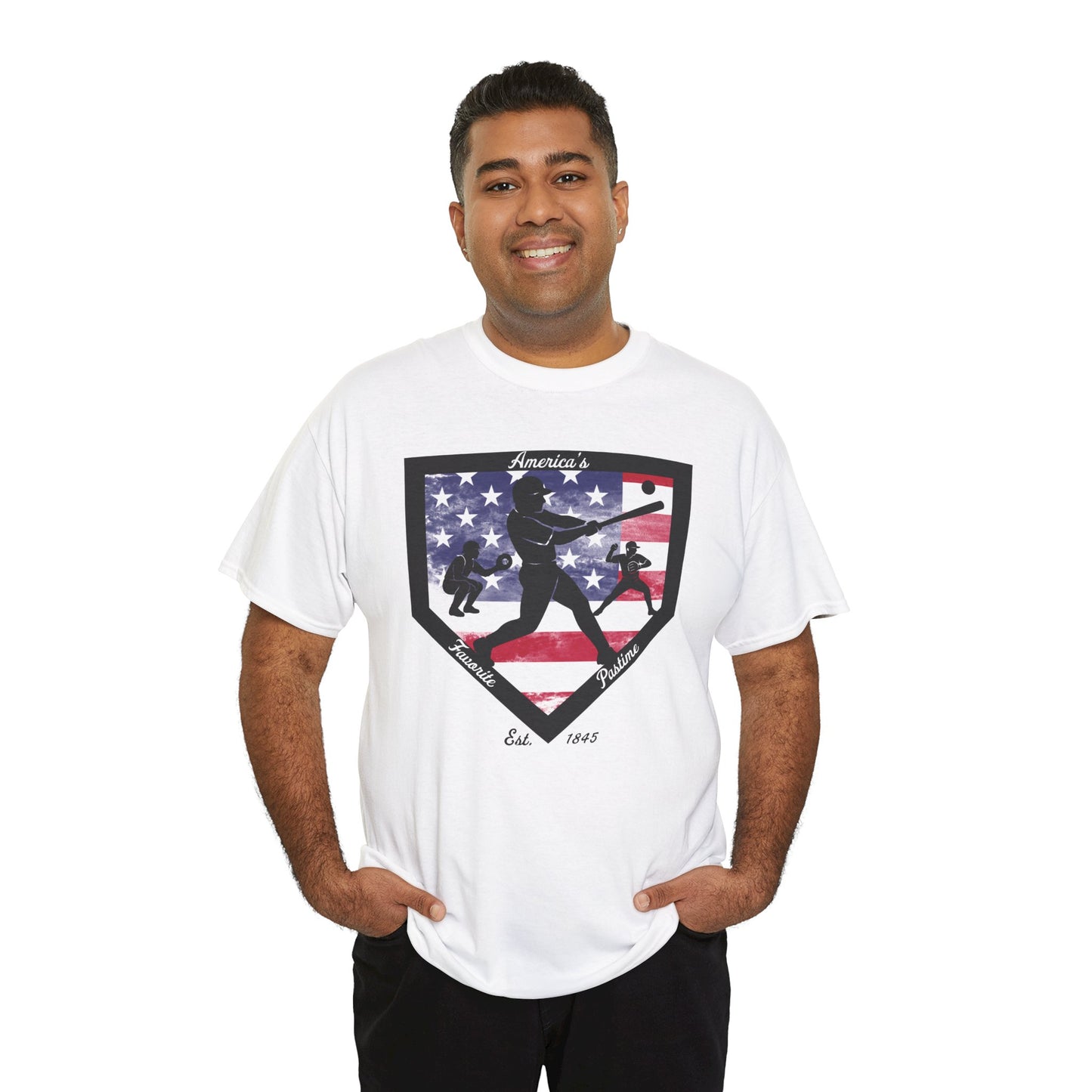 Baseball Home Plate American Flag T‑Shirt – America's Favorite Pastime Design