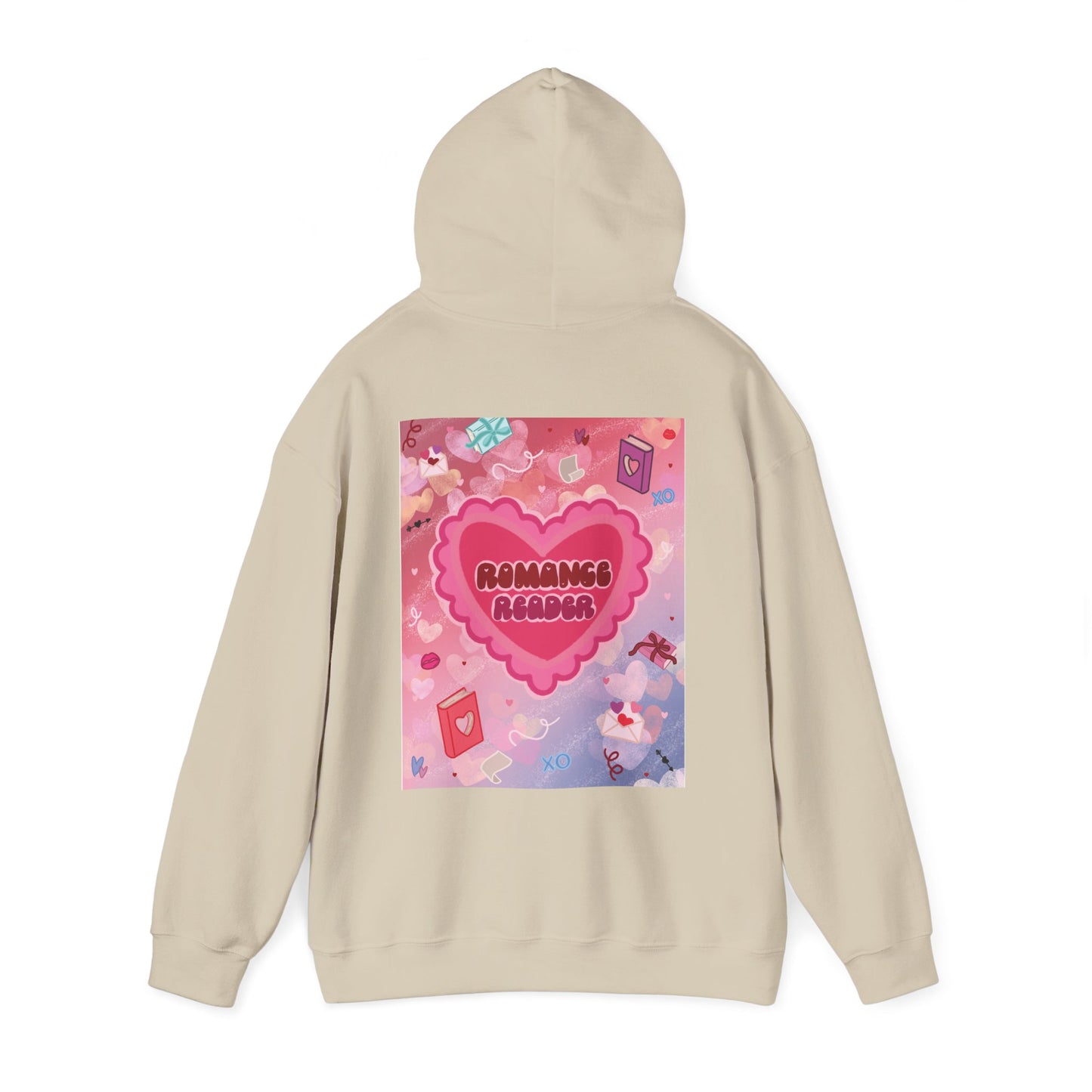 Romance Reader Hoodie — Cute Pink Heart Book Lover Pullover (Black Text)