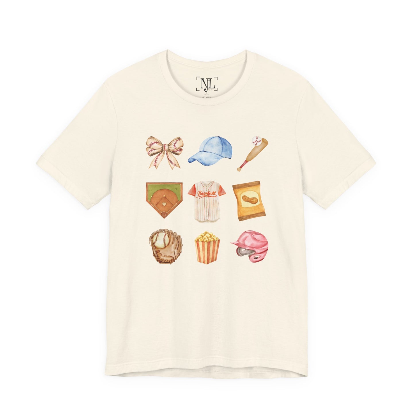 Baseball Icons Tee — Watercolor Graphic T-Shirt