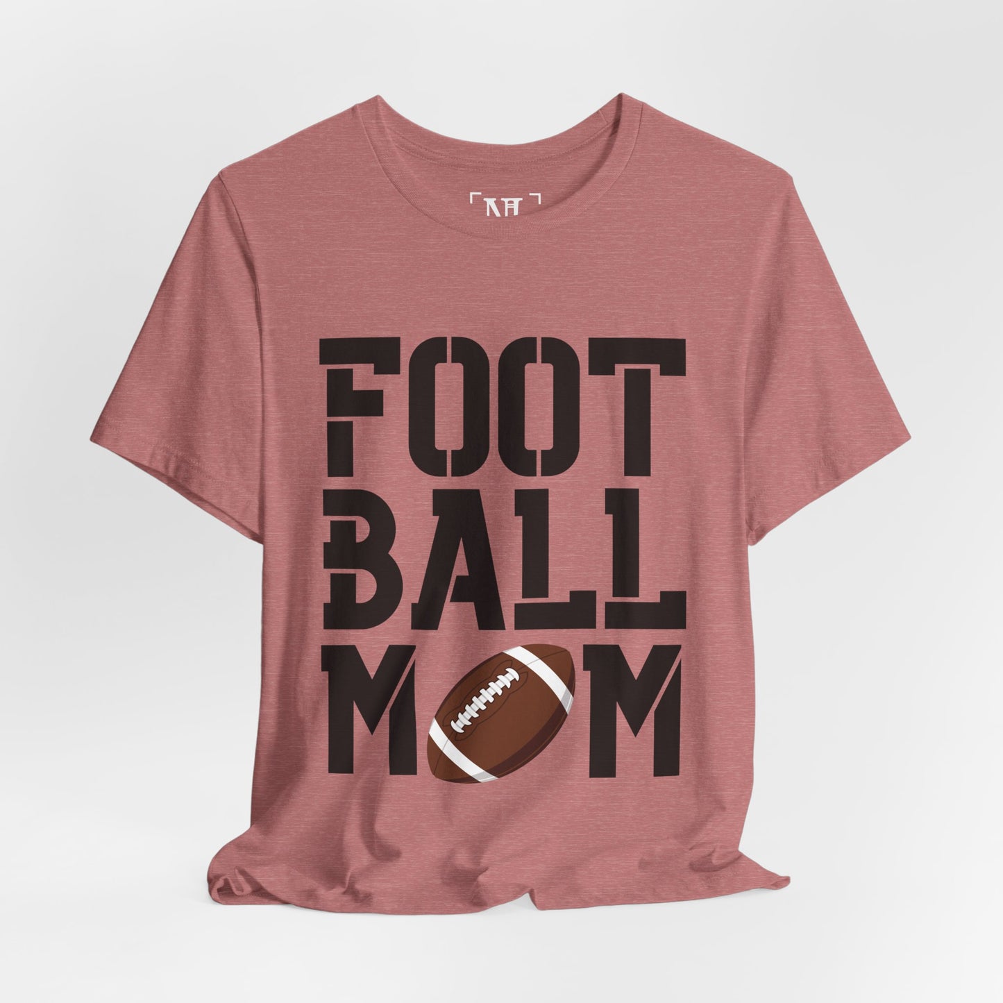 Football Mom T-Shirt – Bold Stacked Text with Football Graphic