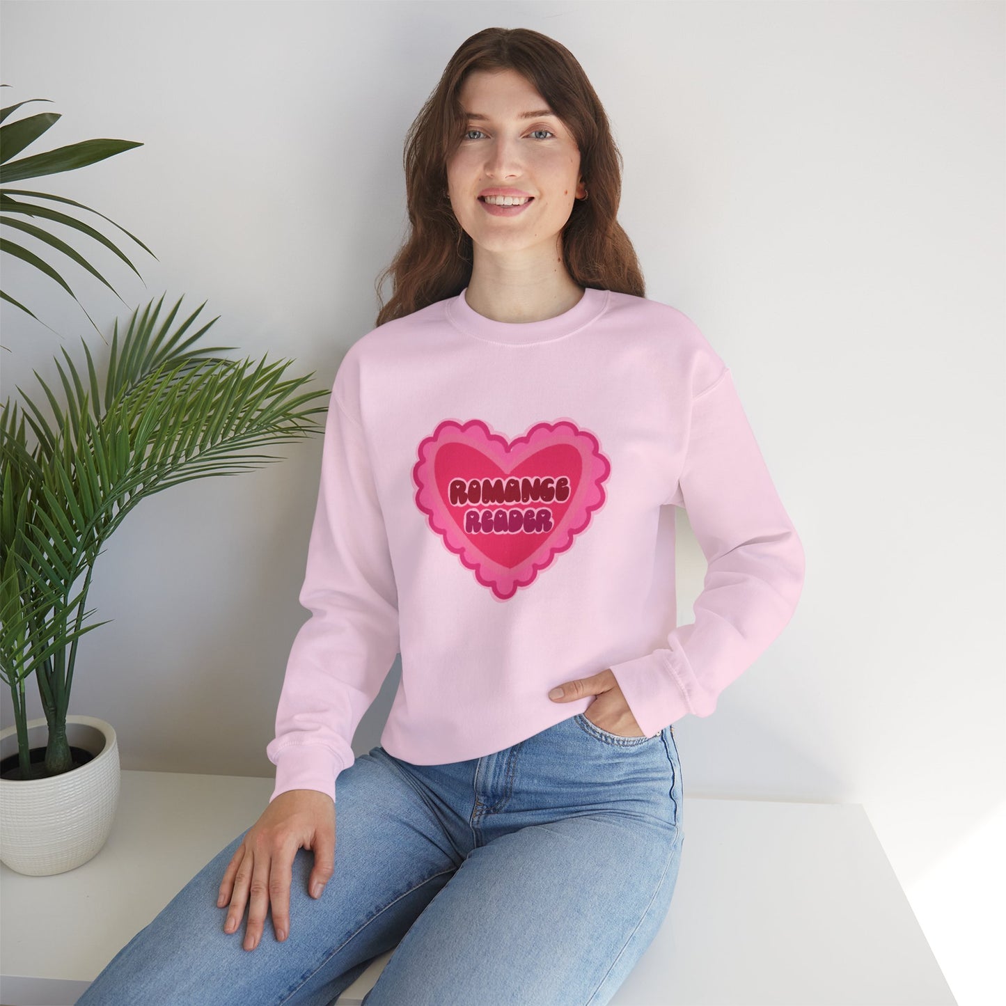 Romance Reader Heart Logo - Cozy Bookish Crewneck Sweatshirt