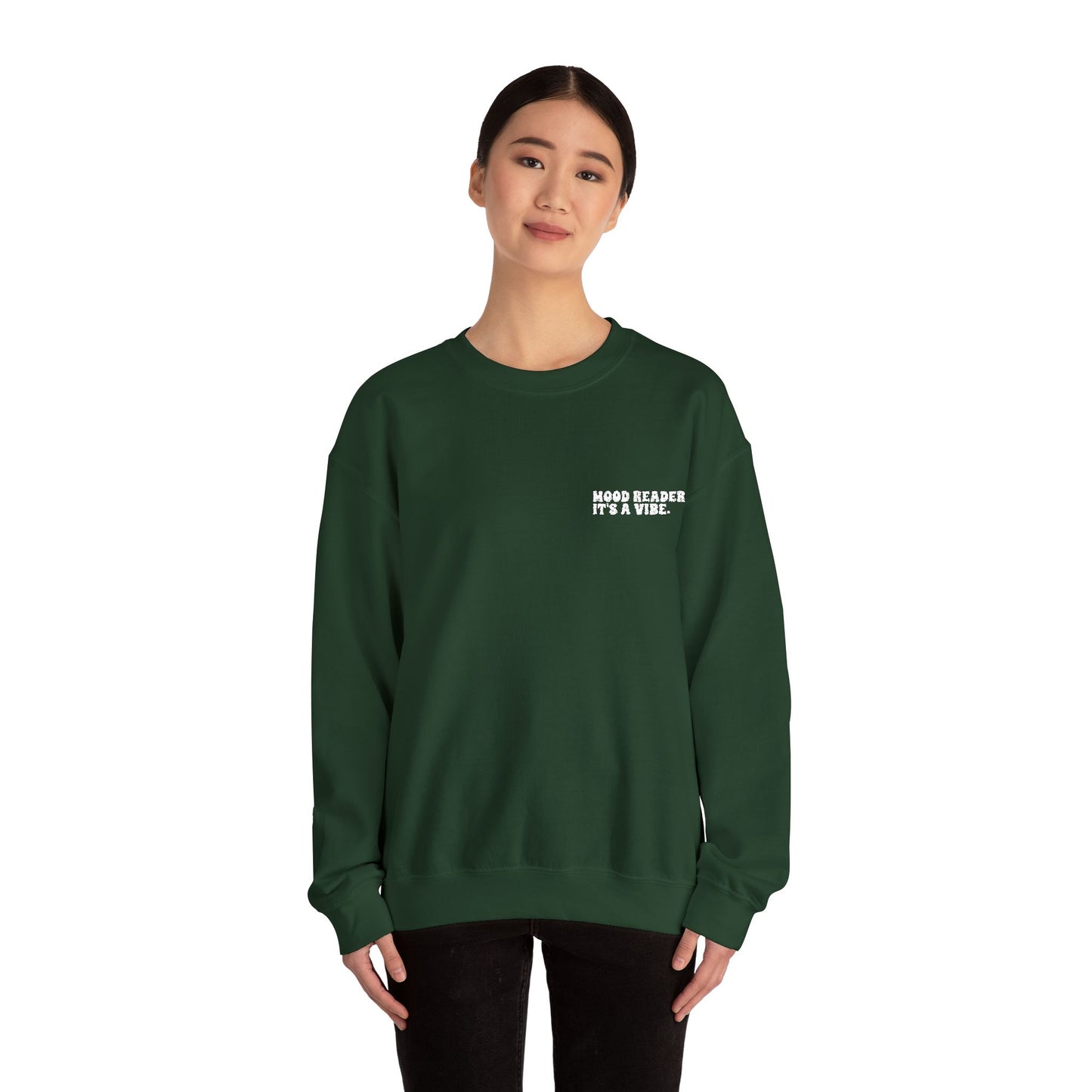 "Mood Reader. It's a Vibe - Embroidered Literary Crewneck Sweatshirt (White Text)