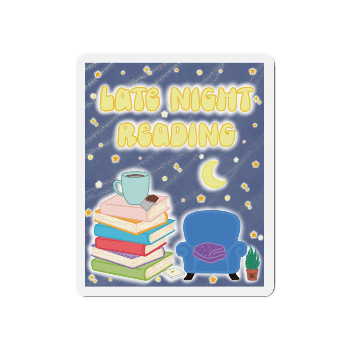Late Night Reading Die-Cut Magnet — Cozy Book Lover Refrigerator Decor