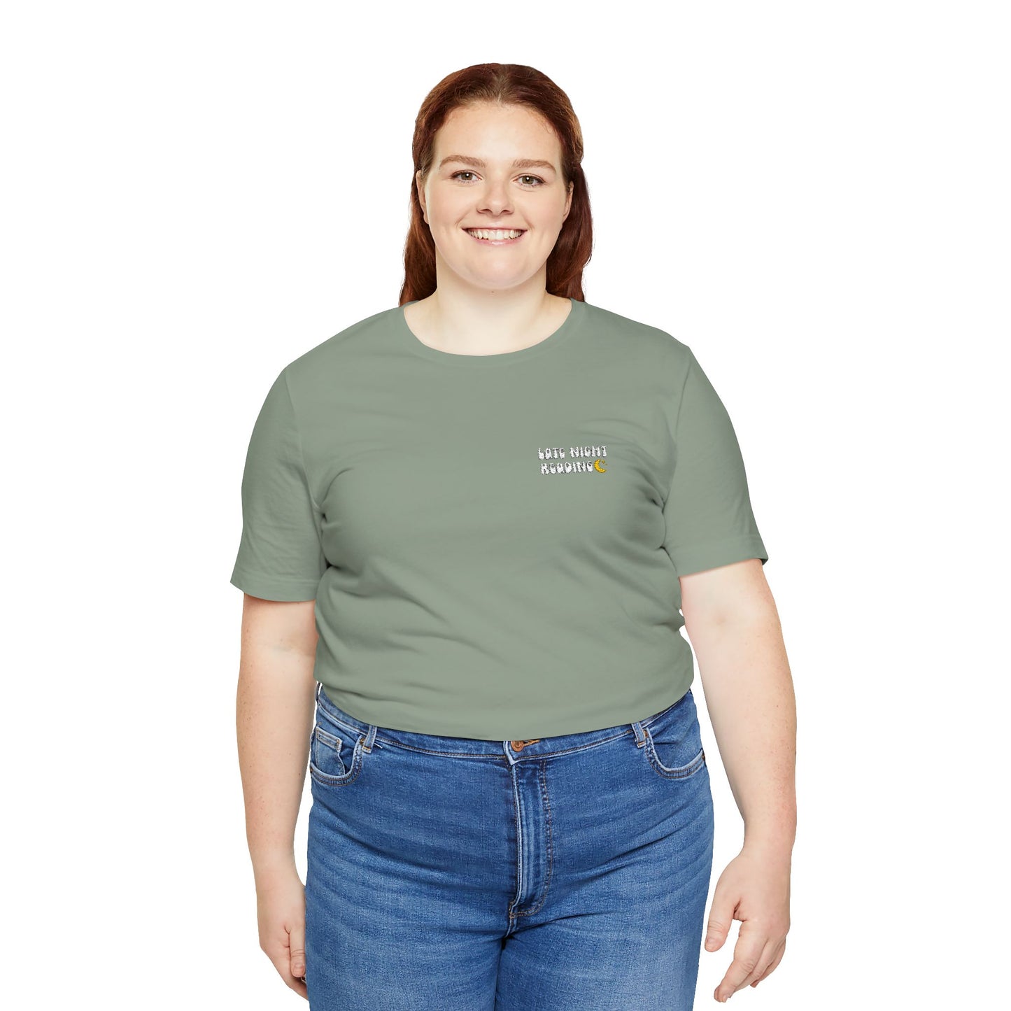 Late Night Reading - Embroidered Literary Tee (White Text)