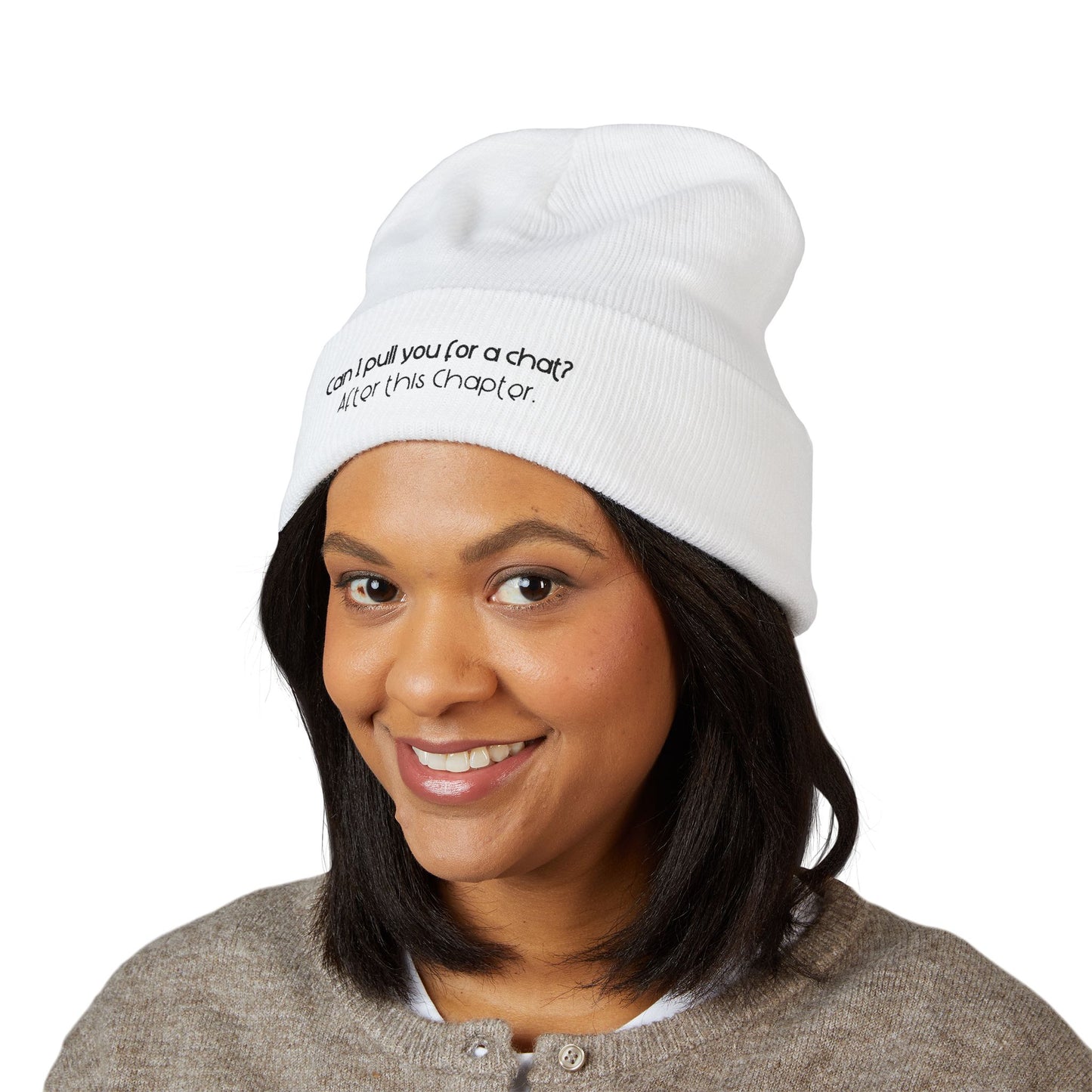 Can I Pull You For a Chat? - Bookish Villa Inspired Embroidered Cuffed Beanie (Black Text)