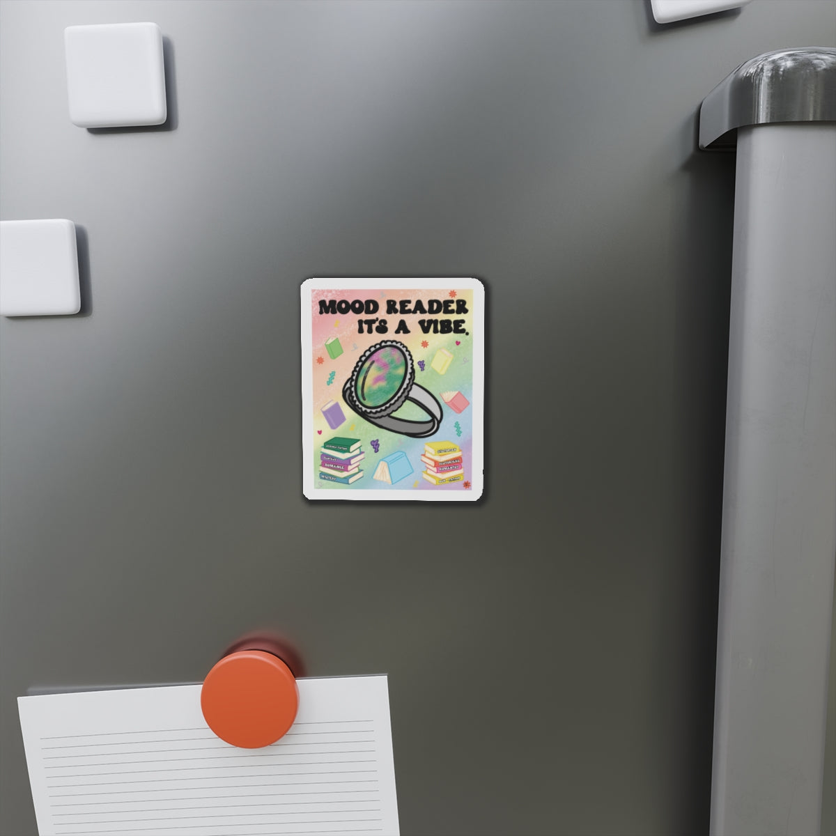 Mood Reader. It's a Vibe Die-Cut Magnet — Cozy Book Lover Refrigerator Decor (with Genres)