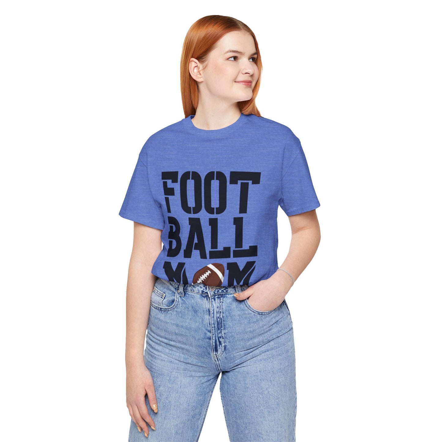 Football Mom T-Shirt – Bold Stacked Text with Football Graphic