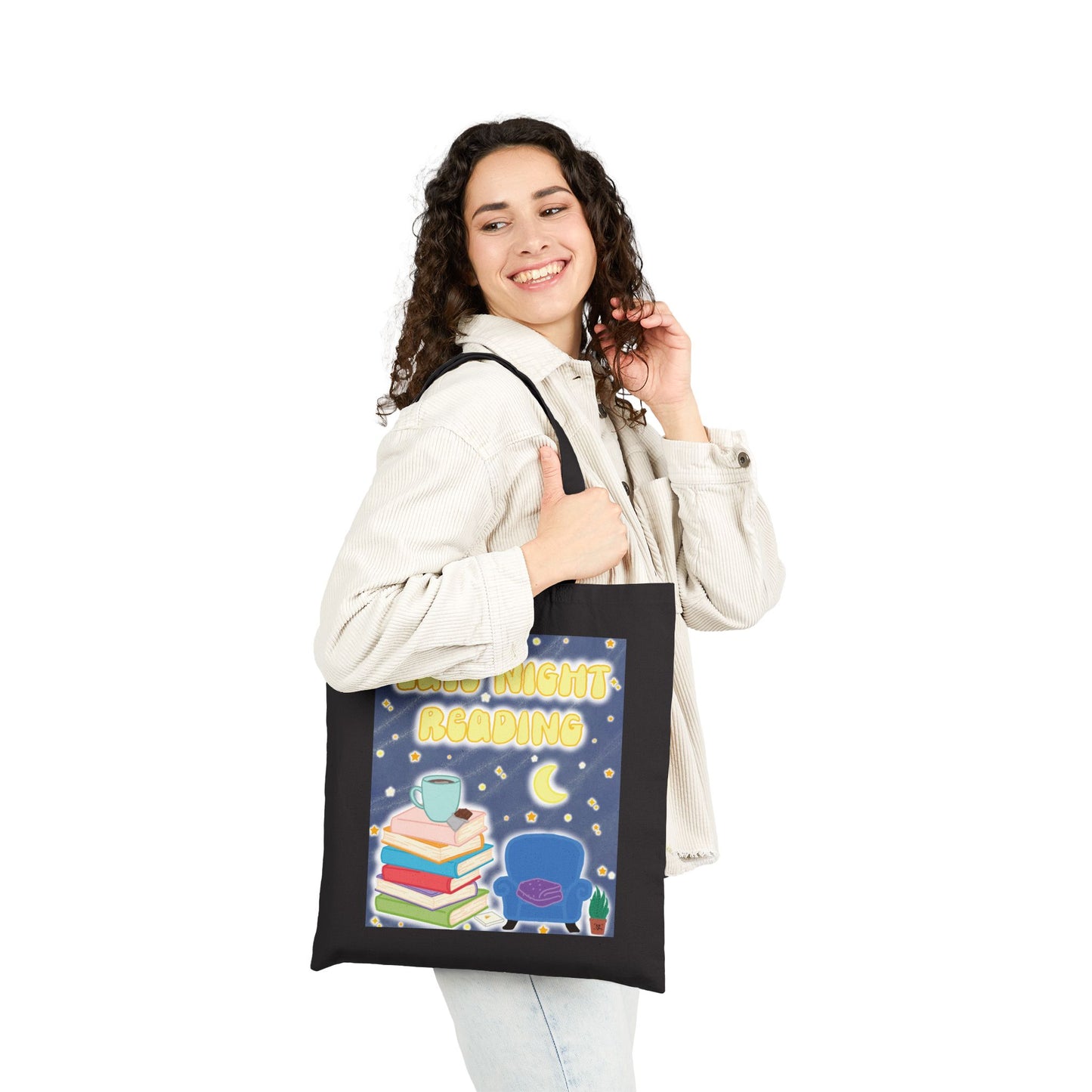 "Late Night Reading" Book Lover Canvas Tote Bag