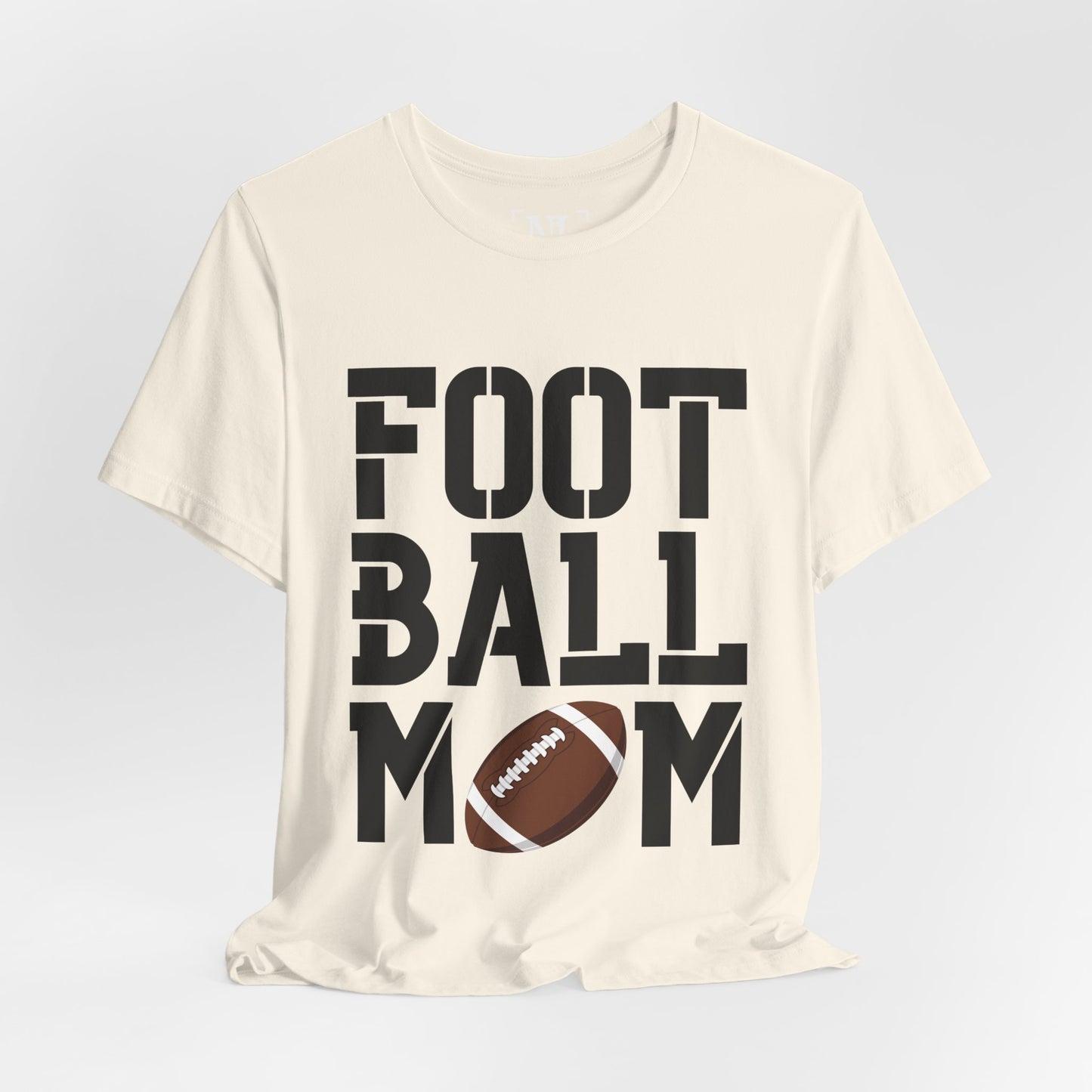 Football Mom T-Shirt – Bold Stacked Text with Football Graphic