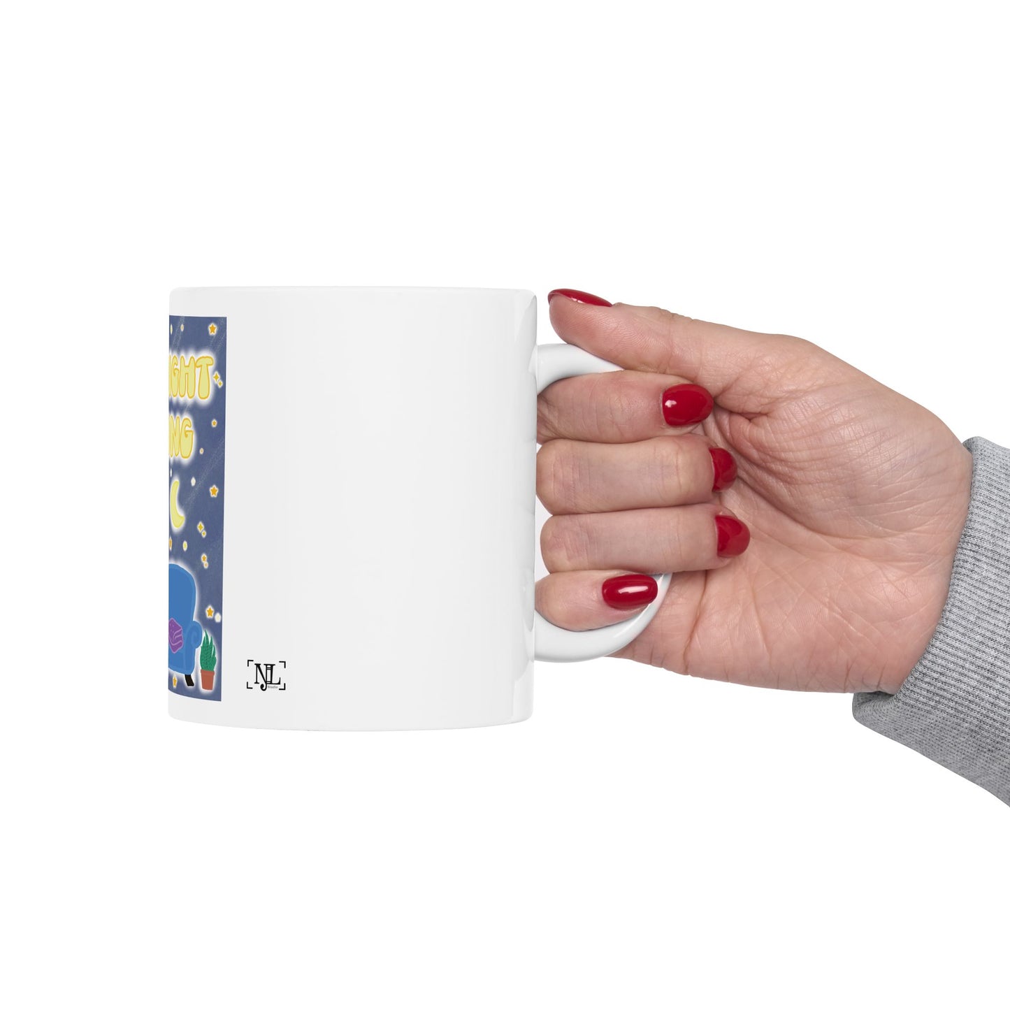 Late Night Reading Full Graphic Ceramic Mug — Cute Book Lover Coffee Cup (11oz & 15oz)