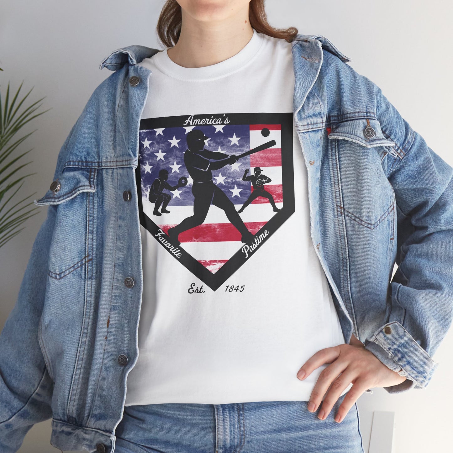 Baseball Home Plate American Flag T‑Shirt – America's Favorite Pastime Design