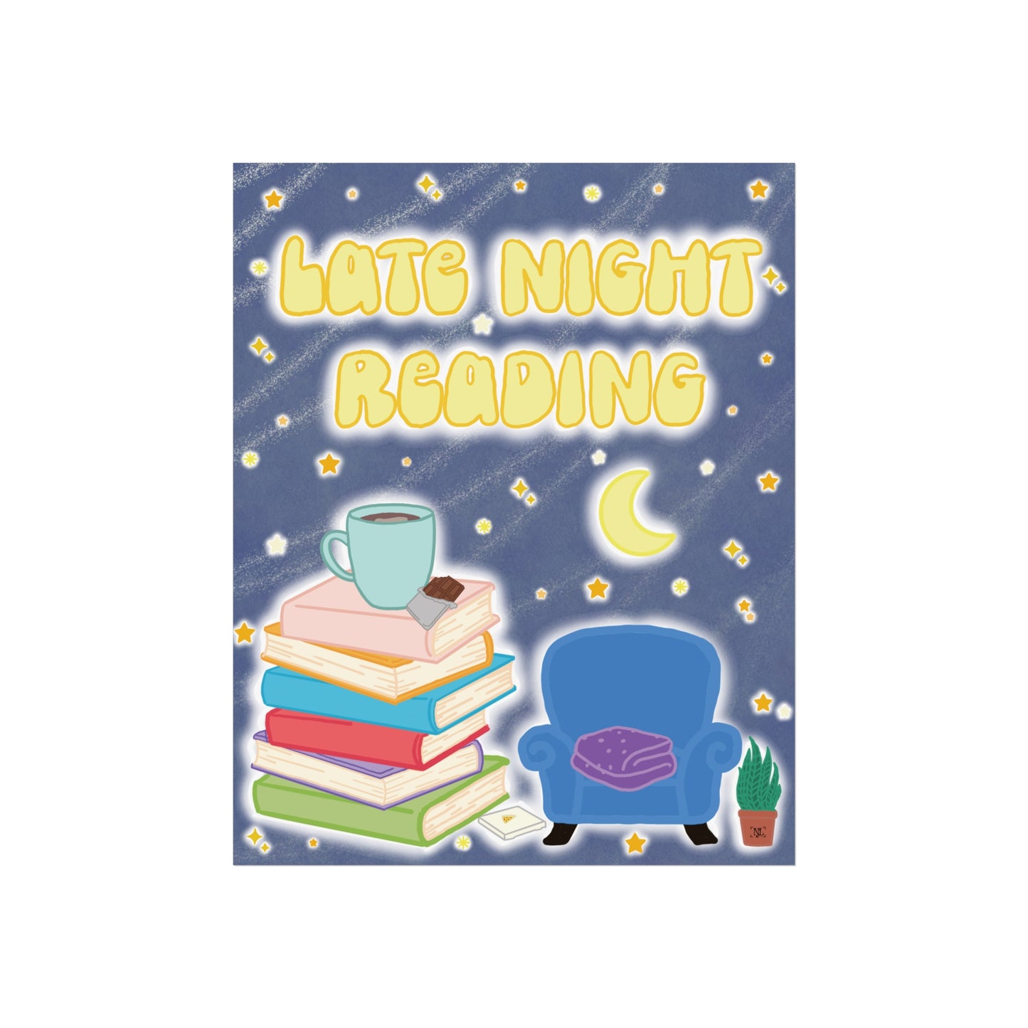 Late Night Reading Poster — Cozy Book Lover Wall Art