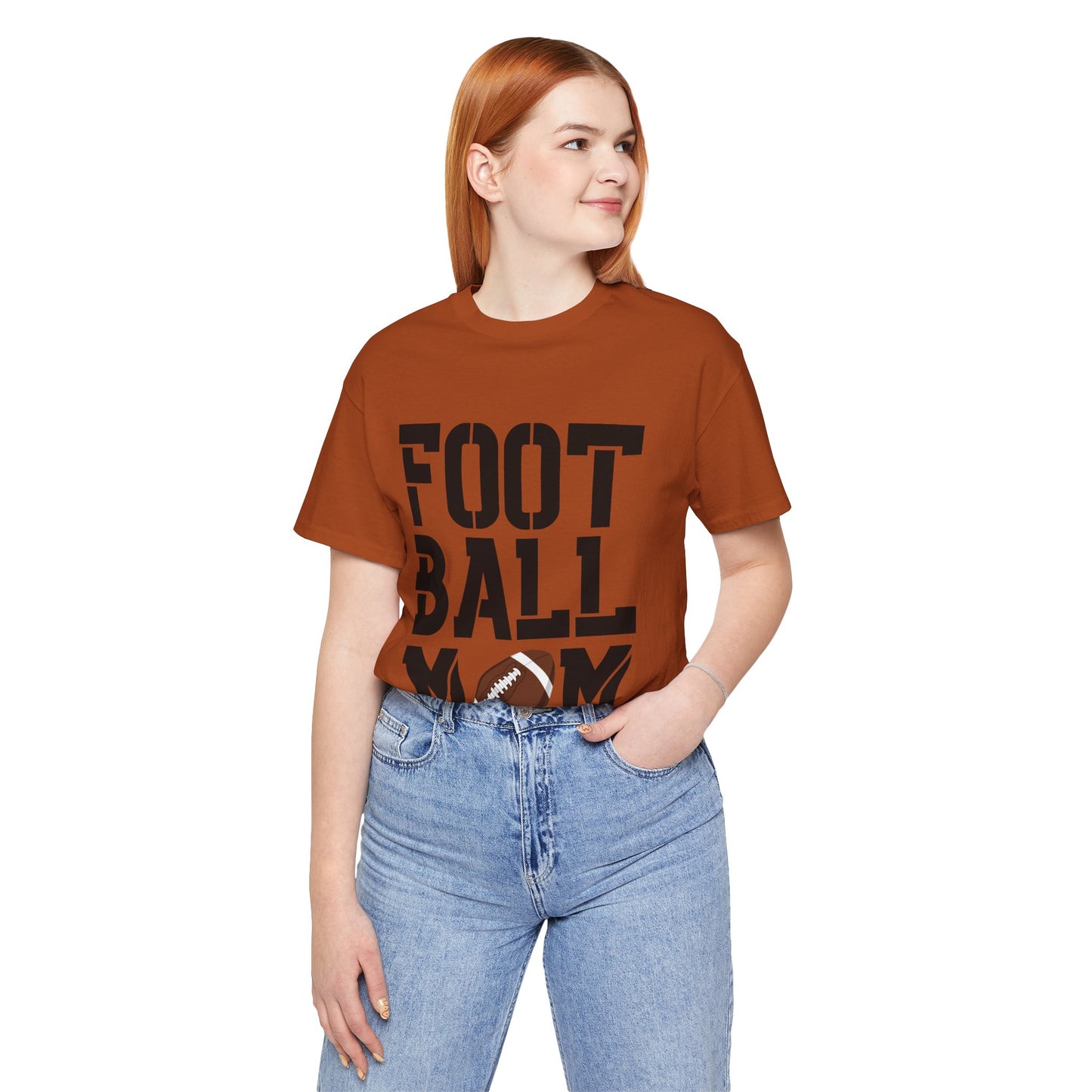 Football Mom T-Shirt – Bold Stacked Text with Football Graphic