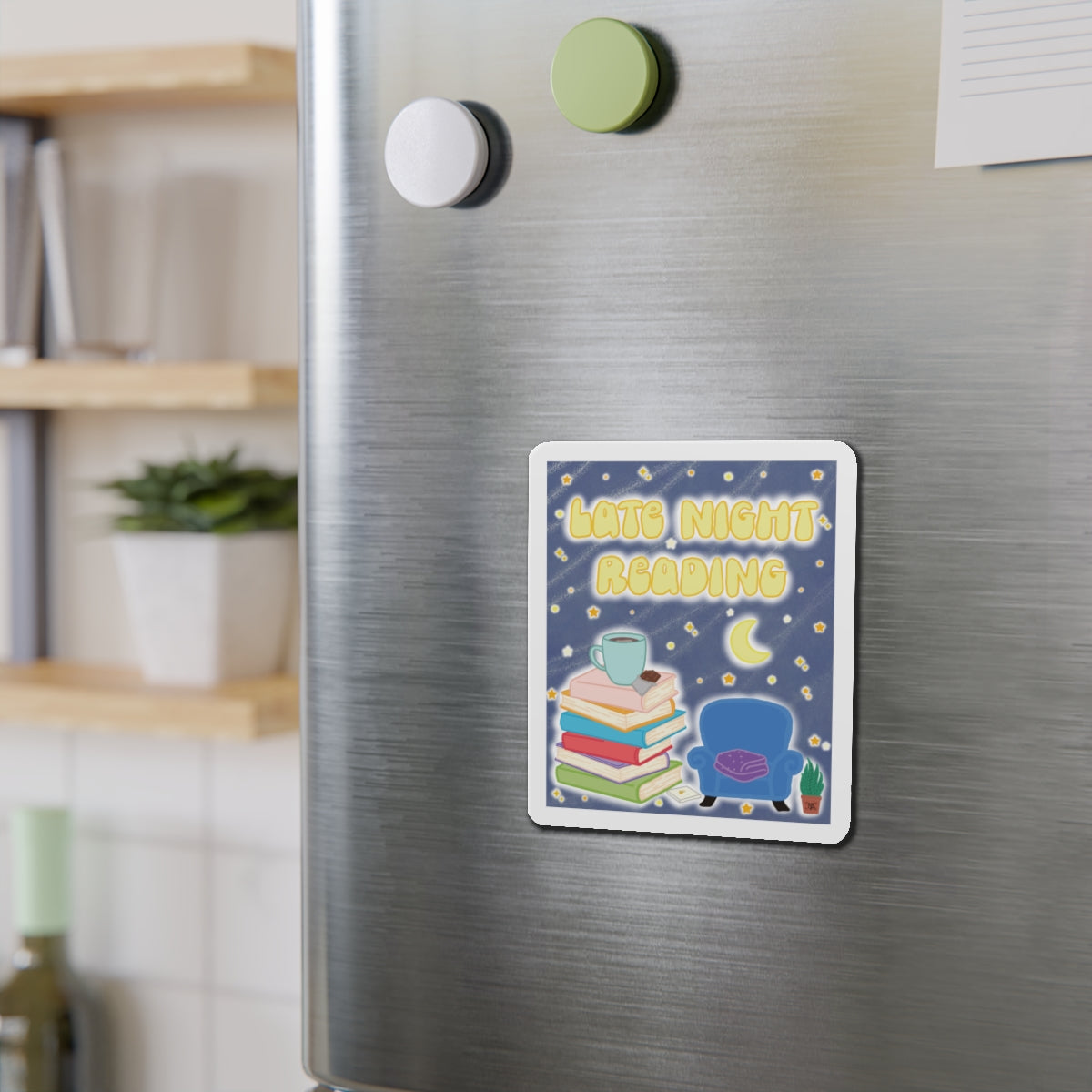 Late Night Reading Die-Cut Magnet — Cozy Book Lover Refrigerator Decor