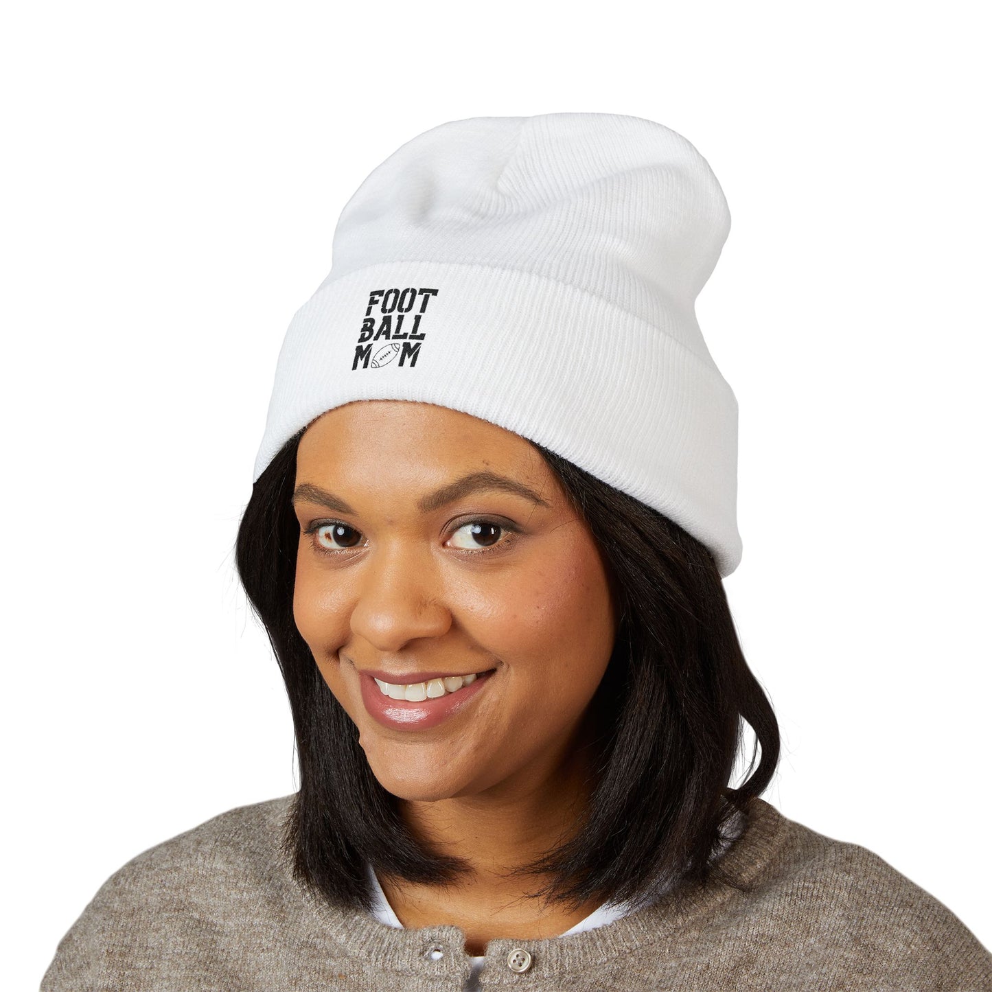 Football Mom Embroidered Cuffed Beanie – Cozy Sideline Knit Hat