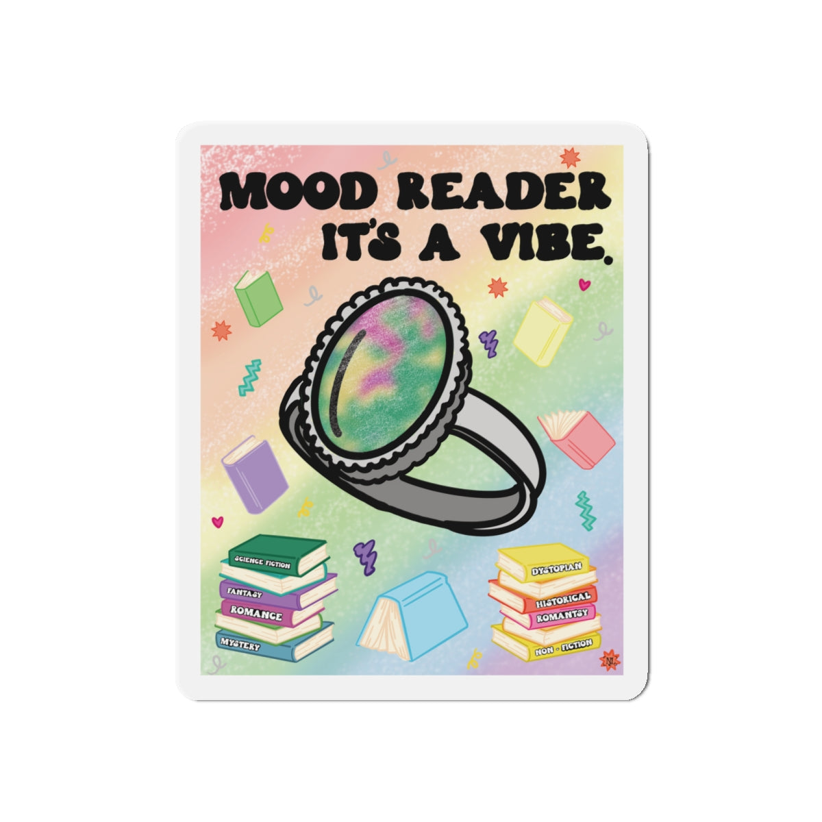 Mood Reader. It's a Vibe Die-Cut Magnet — Cozy Book Lover Refrigerator Decor (with Genres)
