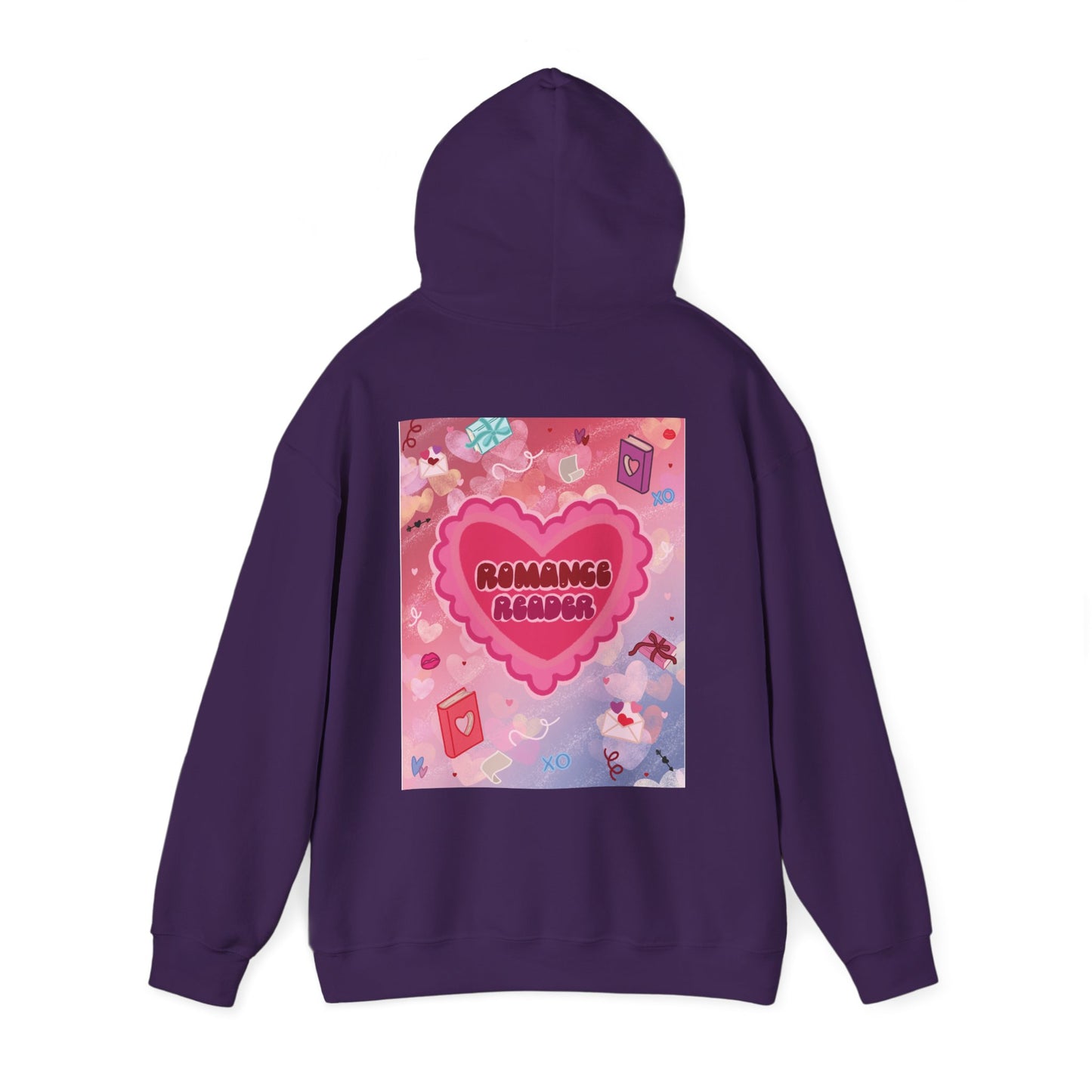 Romance Reader Hoodie — Cute Pink Heart Book Lover Pullover (White Text)