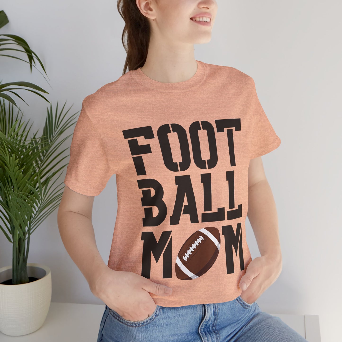 Football Mom T-Shirt – Bold Stacked Text with Football Graphic