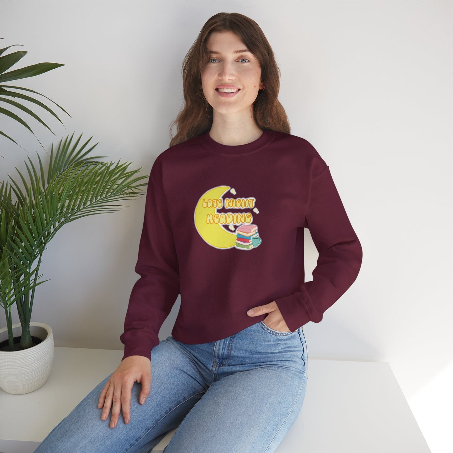 "Late Night Reading" - Cozy Crewneck Heavy Blend Sweatshirt