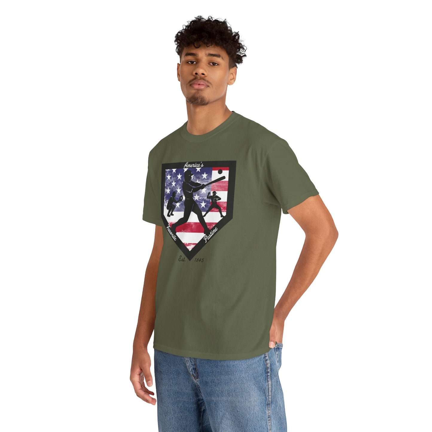 Baseball Home Plate American Flag T‑Shirt – America's Favorite Pastime Design