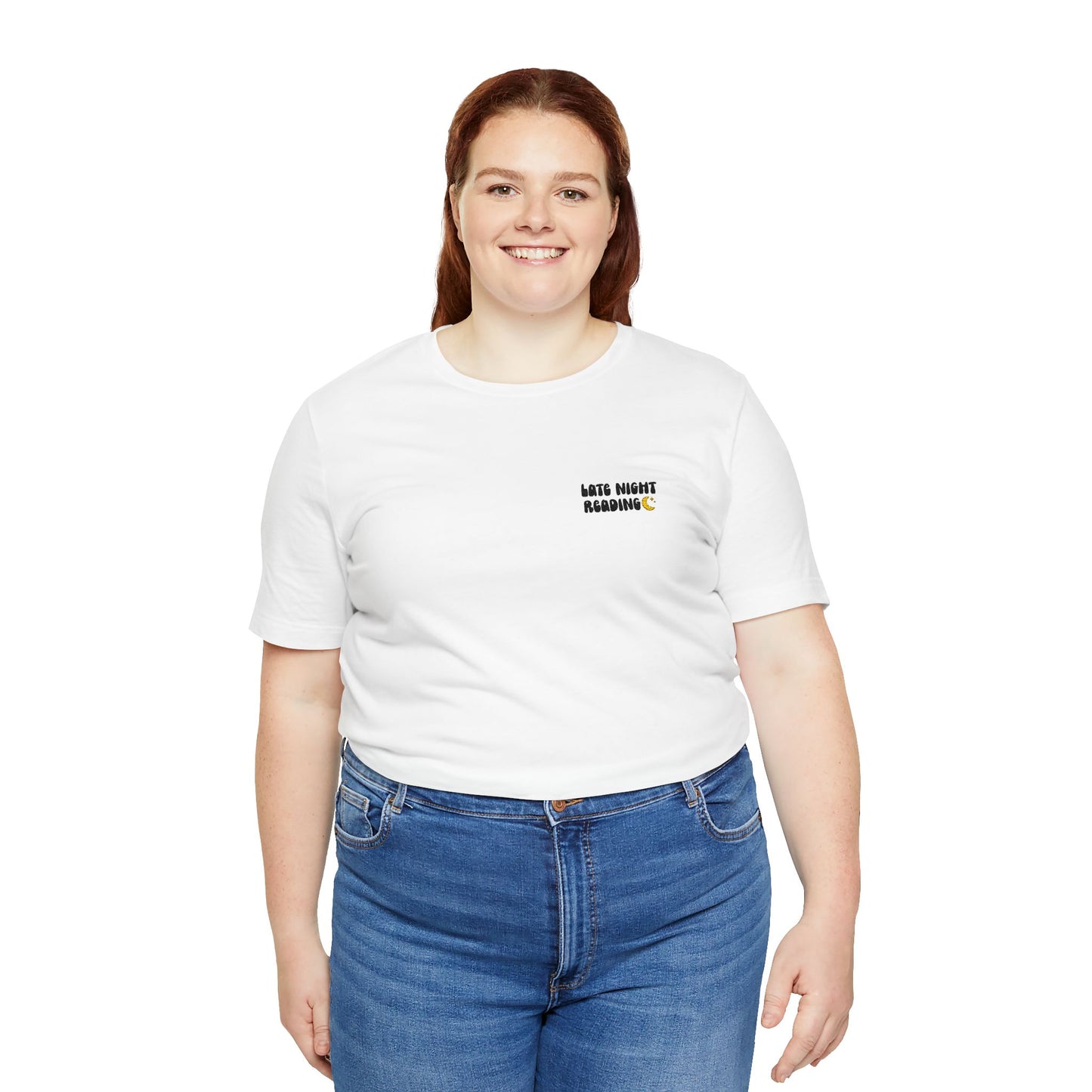 Late Night Reading - Embroidered Literary Tee (Black Text)