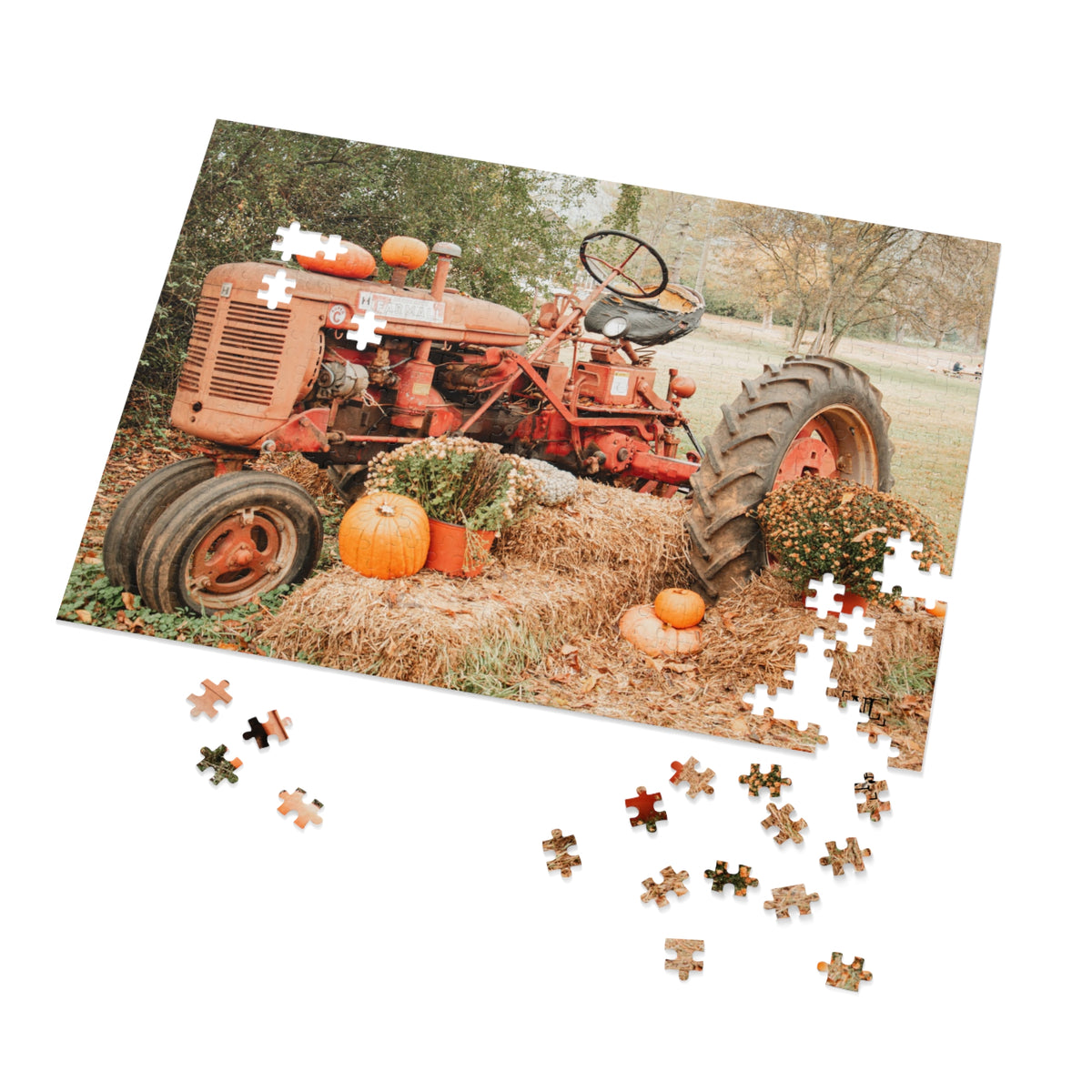 Rustic Fall Tractor Jigsaw Puzzle with Tin