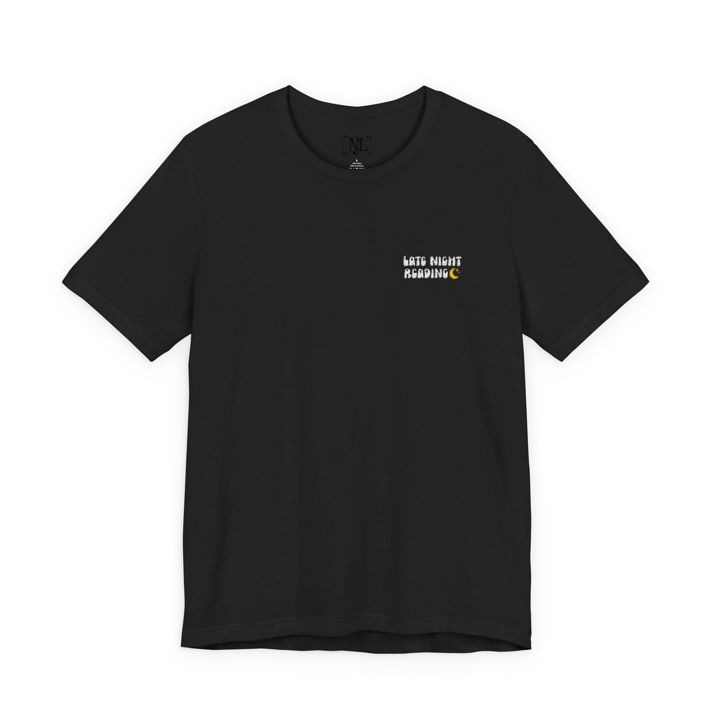 Late Night Reading - Embroidered Literary Tee (White Text)