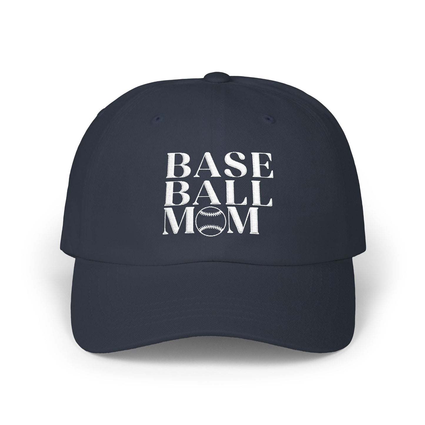 Baseball Mom Dad Cap — Distressed White Text Embroidered Baseball Mom Hat