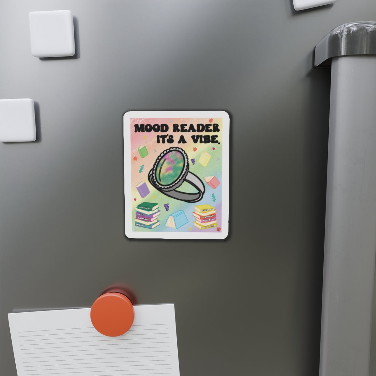 Mood Reader. It's a Vibe Die-Cut Magnet — Cozy Book Lover Refrigerator Decor (with Genres)