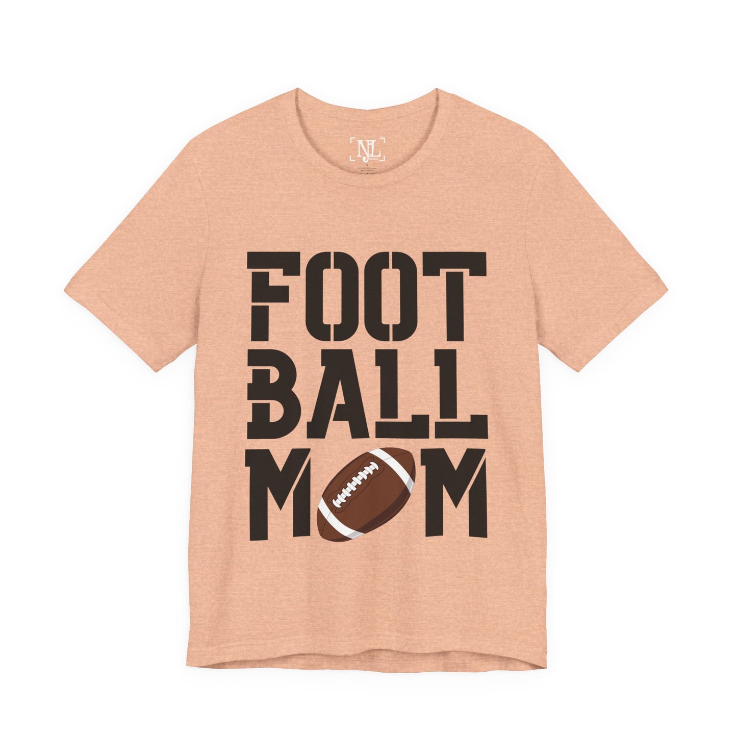 Football Mom T-Shirt – Bold Stacked Text with Football Graphic