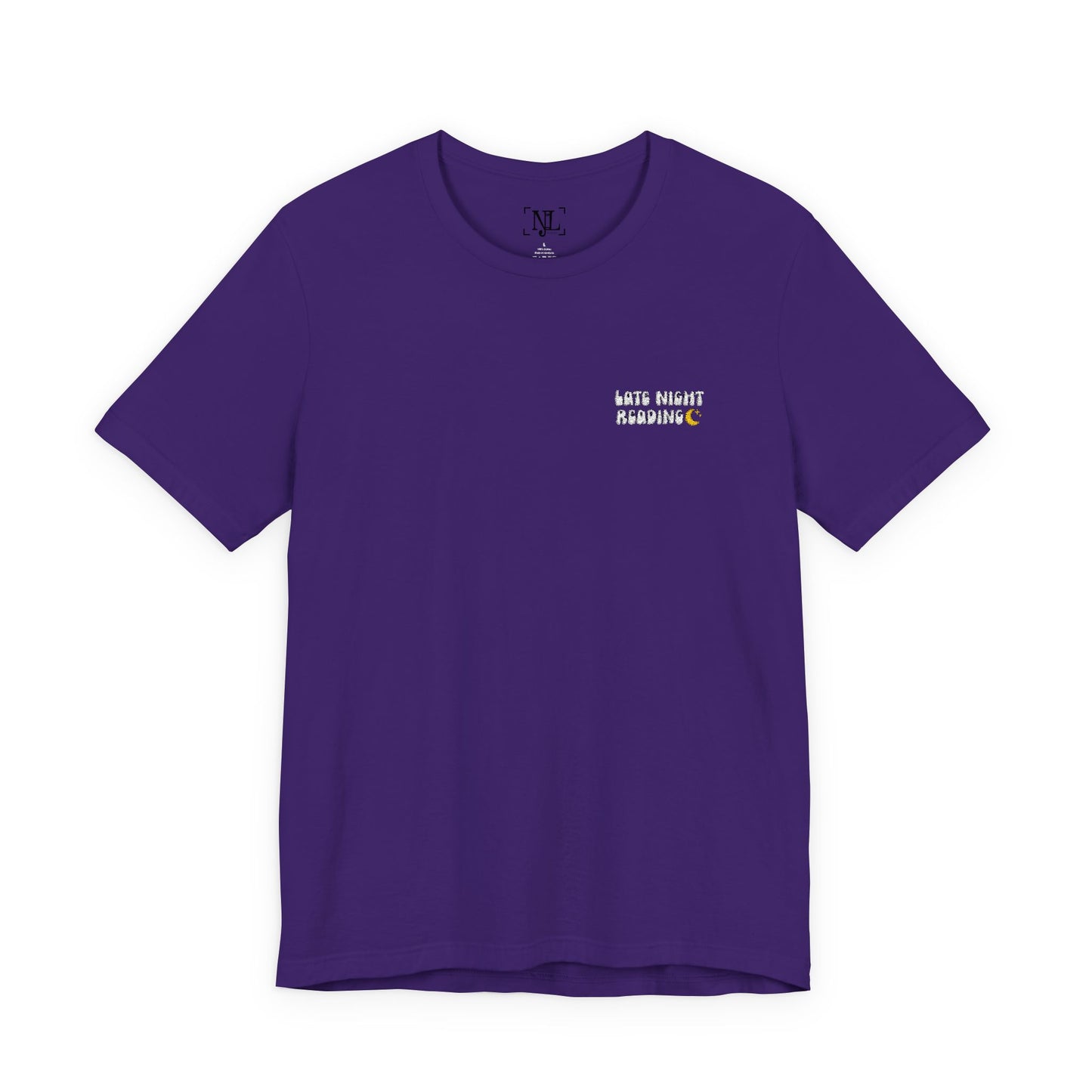 Late Night Reading - Embroidered Literary Tee (White Text)