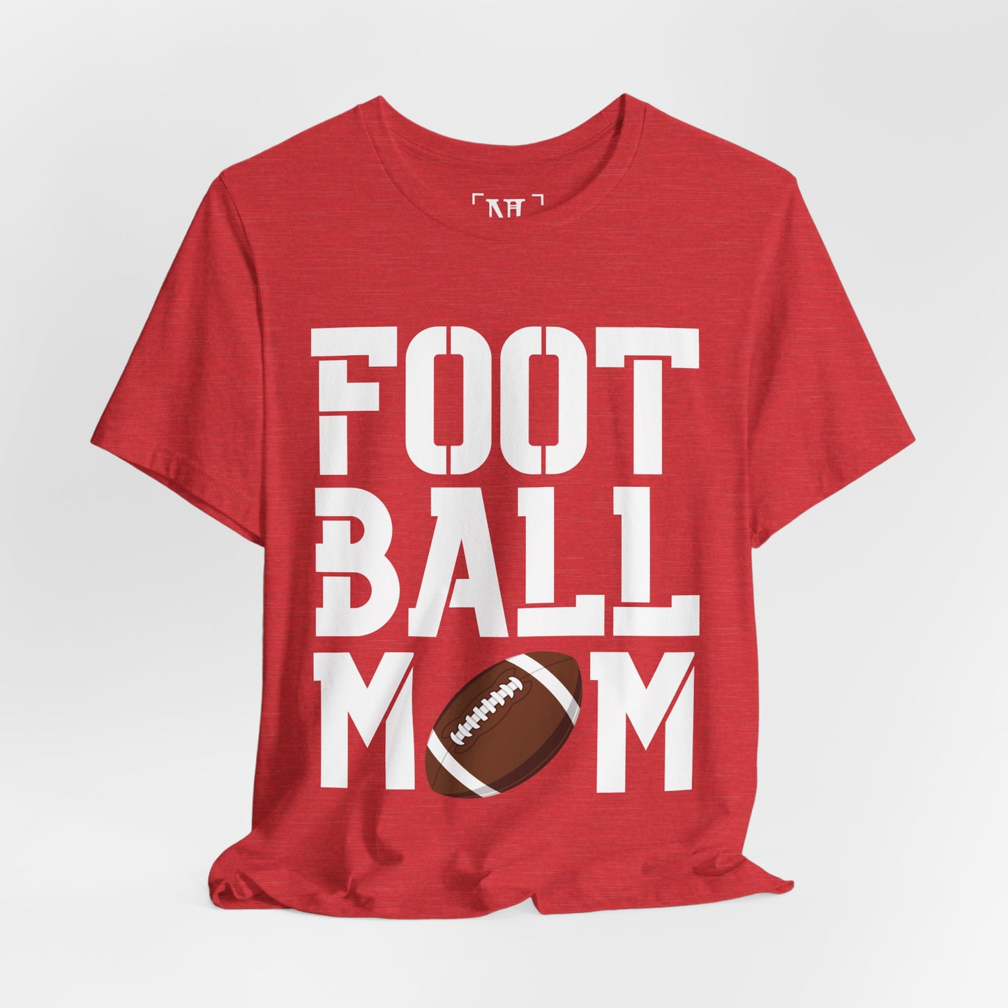Football Mom T-Shirt – Bold Stacked Text with Football Graphic (White Text)