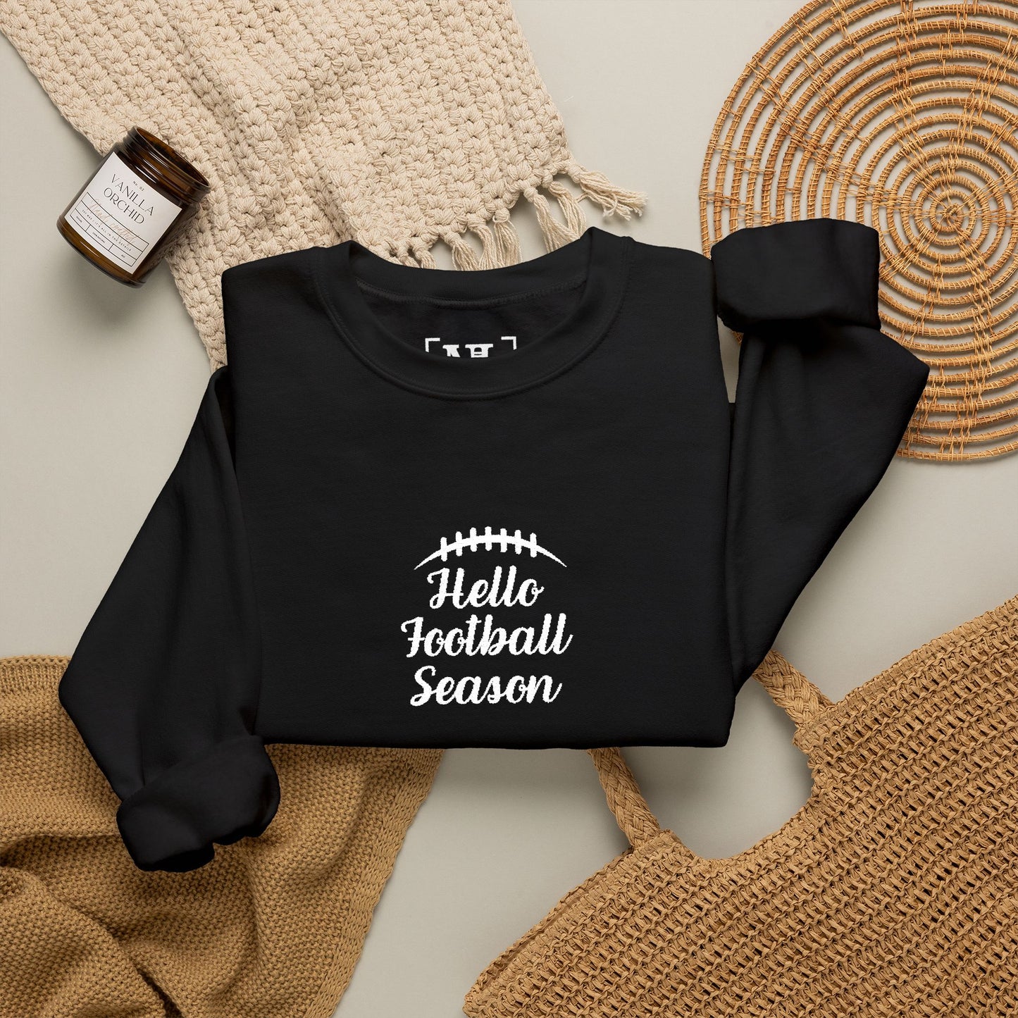 Hello Football Season Sweatshirt — Cozy Game Day Crewneck (White Text)