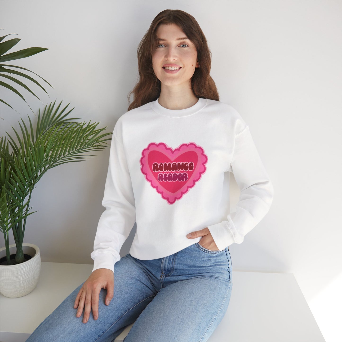 Romance Reader Heart Logo - Cozy Bookish Crewneck Sweatshirt