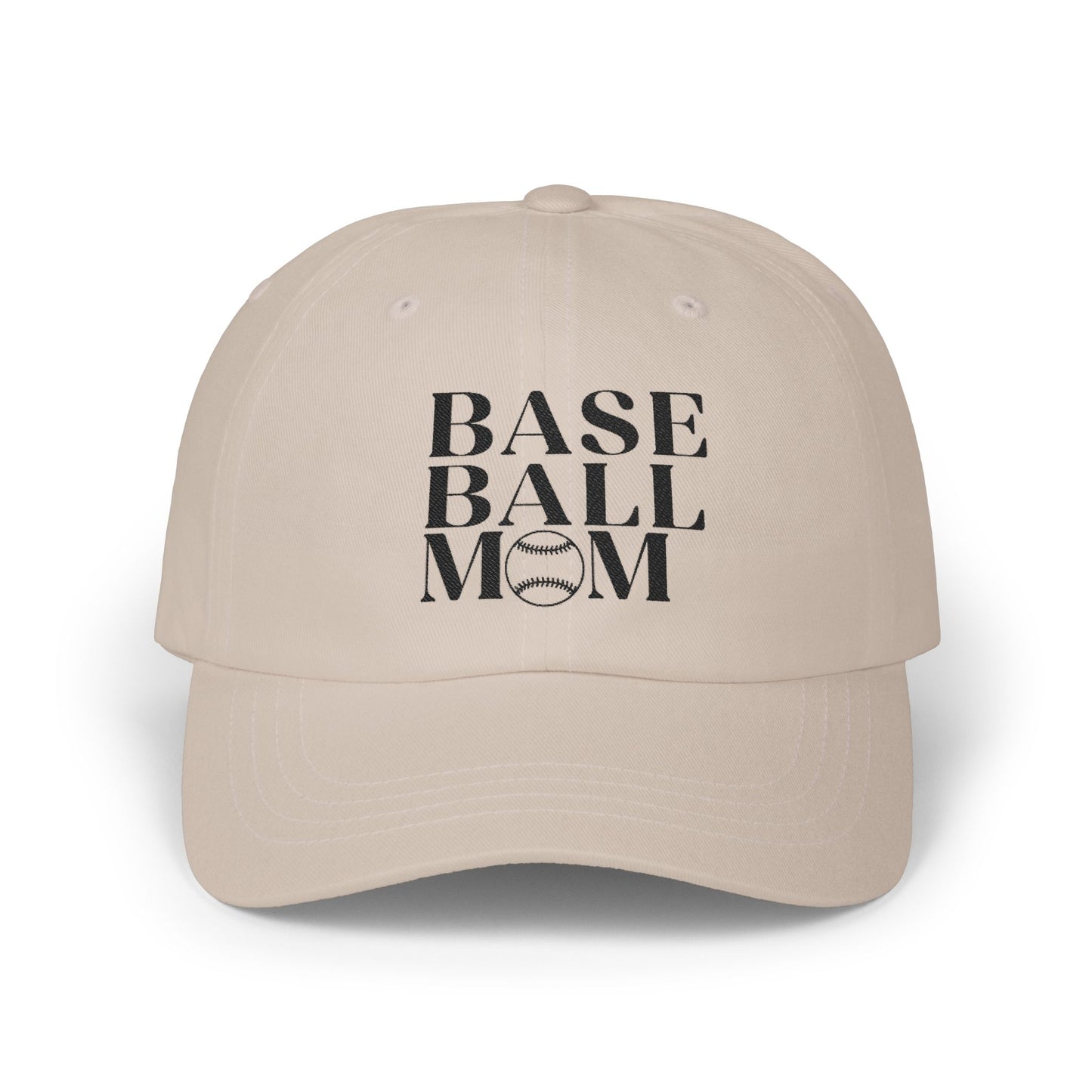 Baseball Mom Dad Cap — Distressed Black Text Embroidered Baseball Mom Hat
