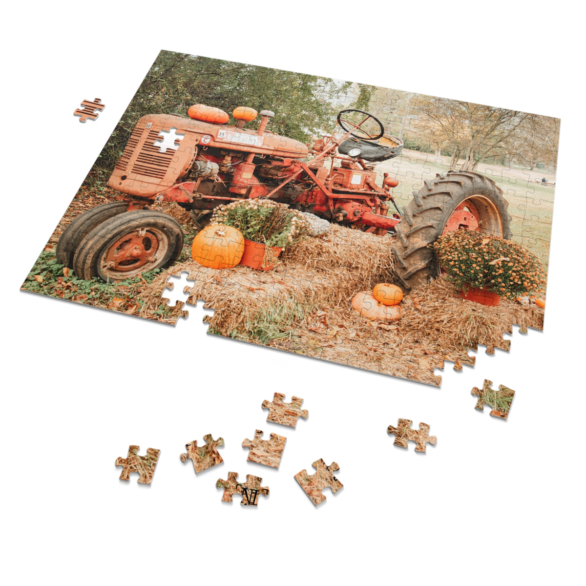 Rustic Fall Tractor Jigsaw Puzzle with Tin