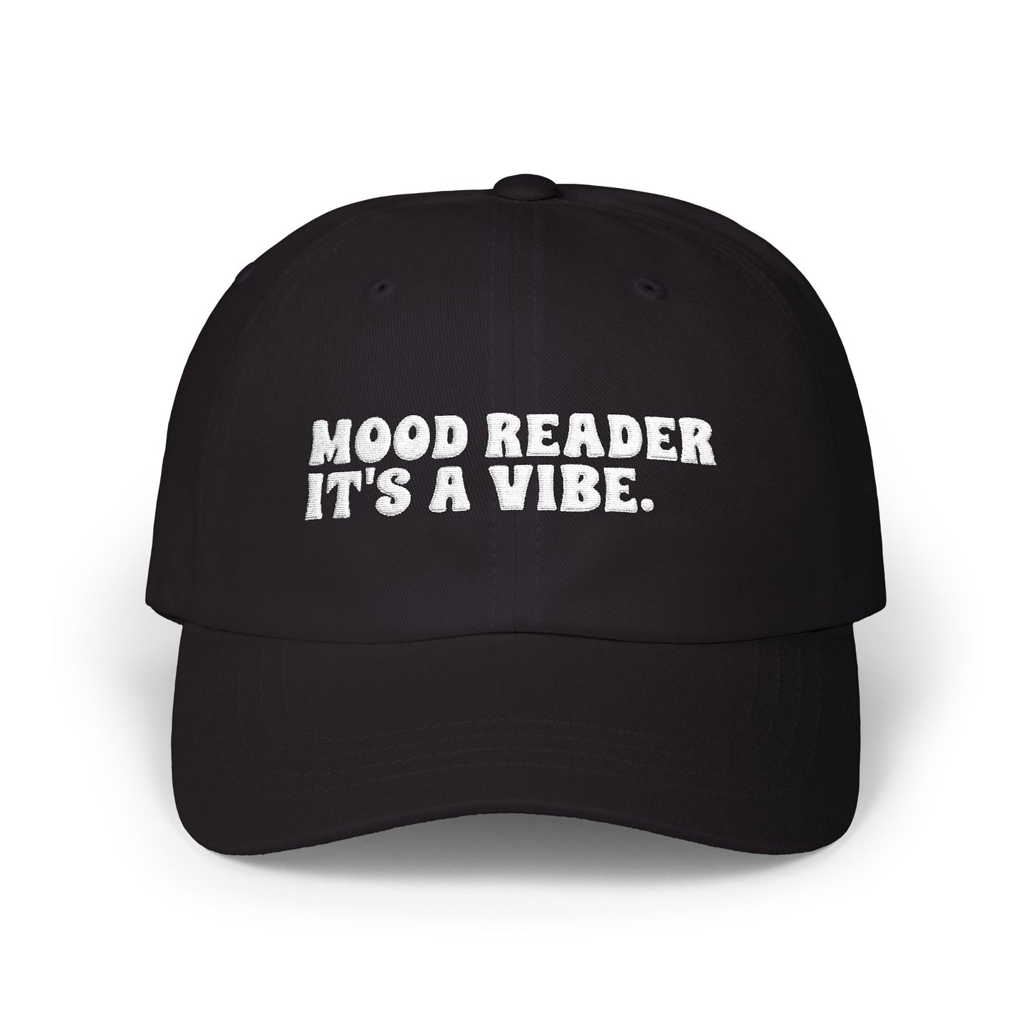 "Mood Reader It's a Vibe"- Embroidered Literary Dad Cap (White Text)