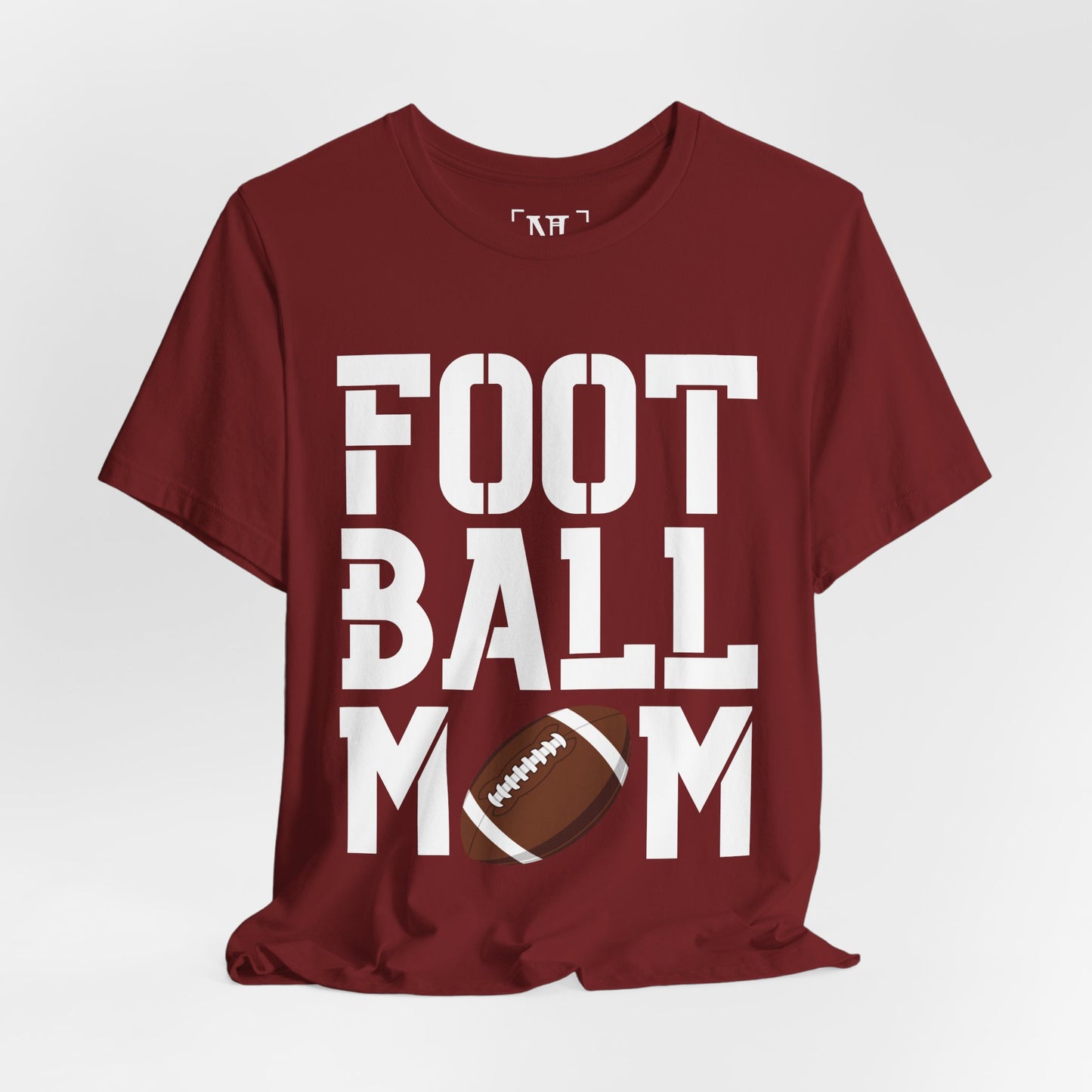 Football Mom T-Shirt – Bold Stacked Text with Football Graphic (White Text)