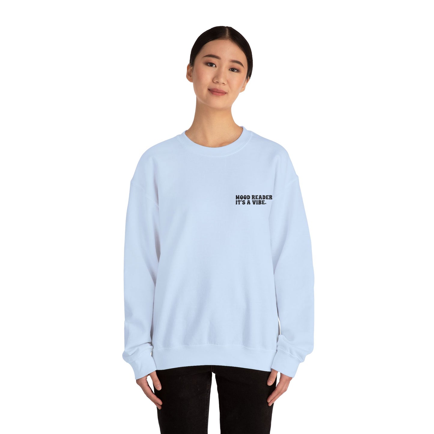 "Mood Reader. It's a Vibe - Embroidered Literary Crewneck Sweatshirt (Black Text)