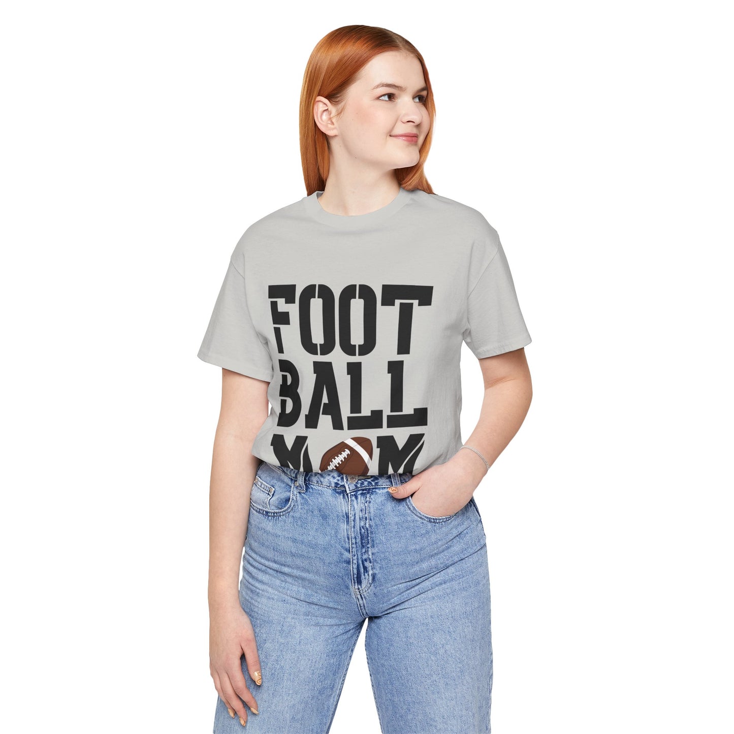 Football Mom T-Shirt – Bold Stacked Text with Football Graphic