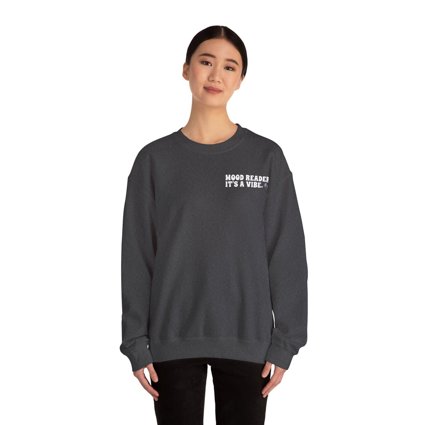 "Mood Reader It's a Vibe" - Cozy Bookish Graphic Sweatshirt (White Text)