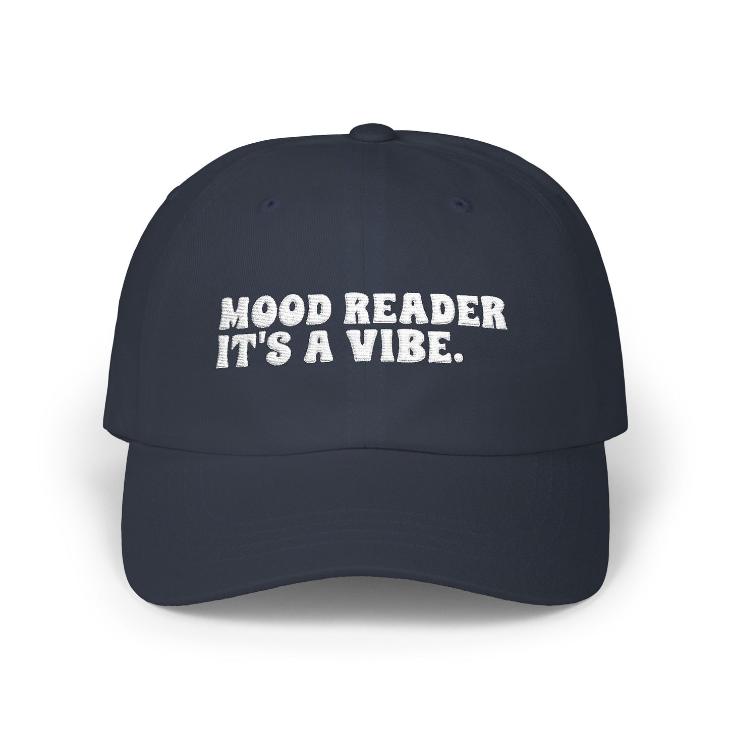 "Mood Reader It's a Vibe"- Embroidered Literary Dad Cap (White Text)
