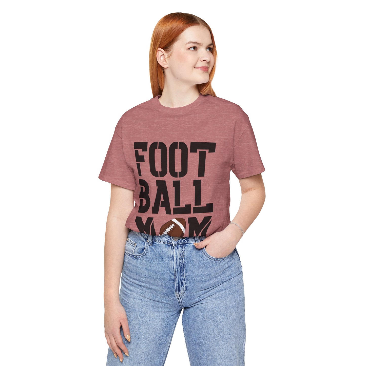 Football Mom T-Shirt – Bold Stacked Text with Football Graphic